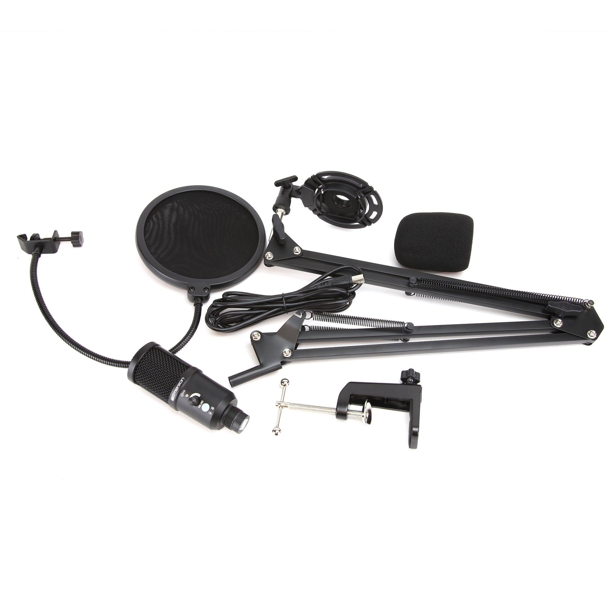 USB Gaming and Streaming Condenser Microphone
with Adjustable Arm, Pop Filter and Shock Mount