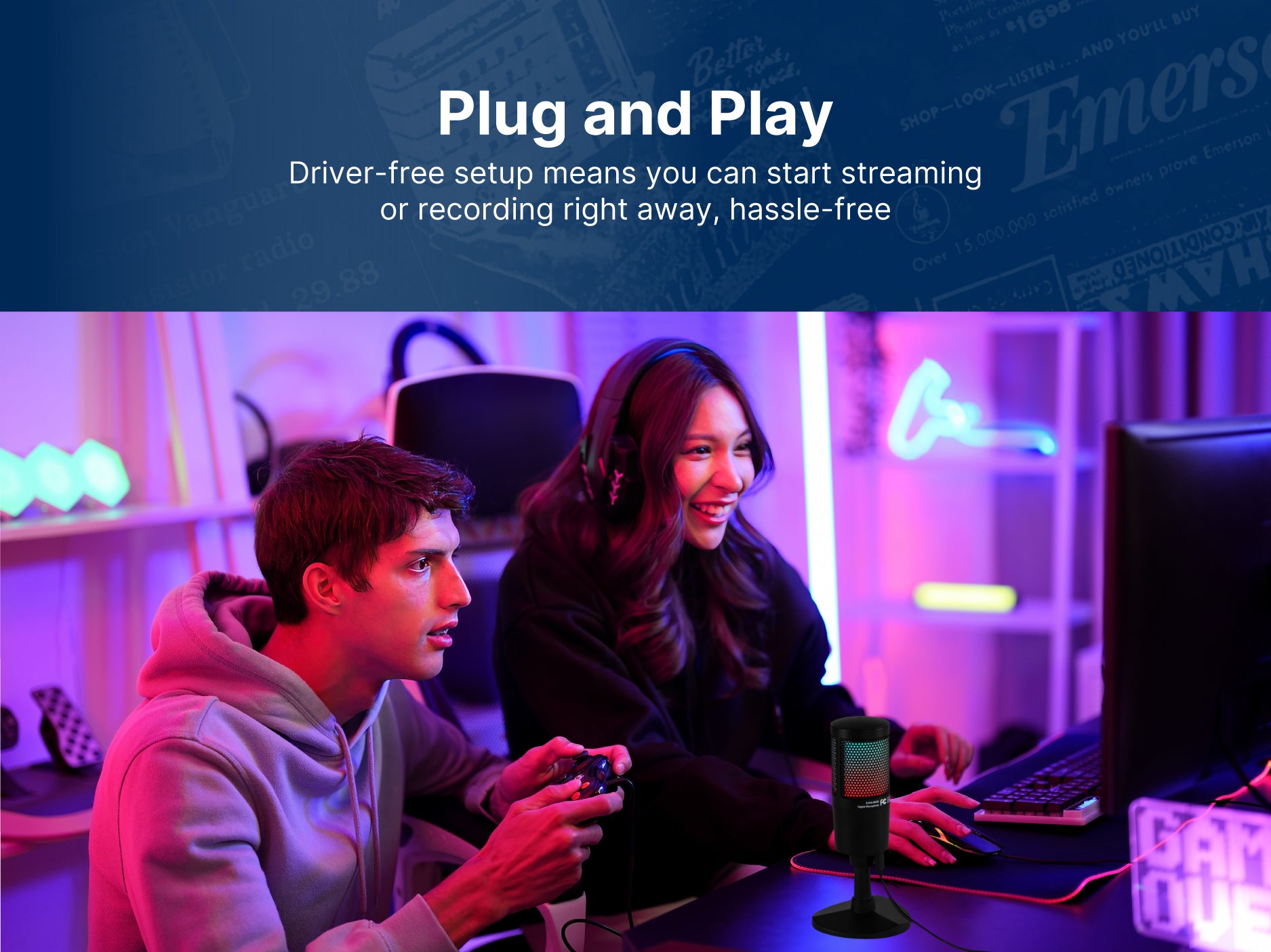 USB Gaming & Streaming Condenser Microphone with RGB Lighting