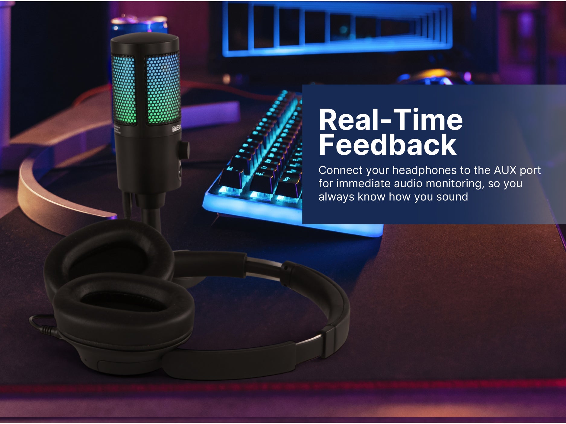 USB Gaming & Streaming Condenser Microphone with RGB Lighting