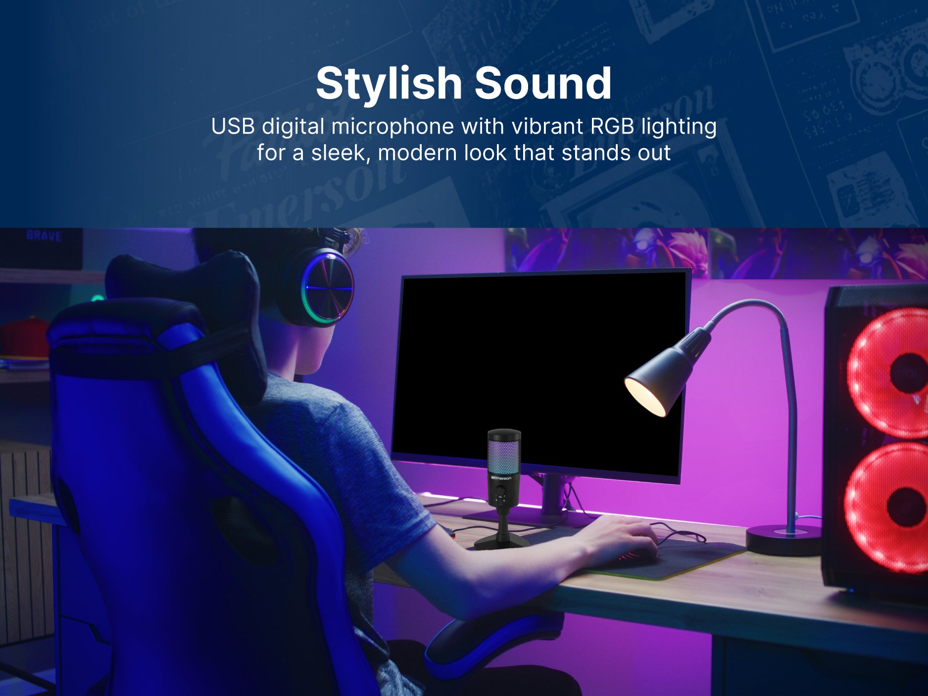 USB Gaming & Streaming Condenser Microphone with RGB Lighting