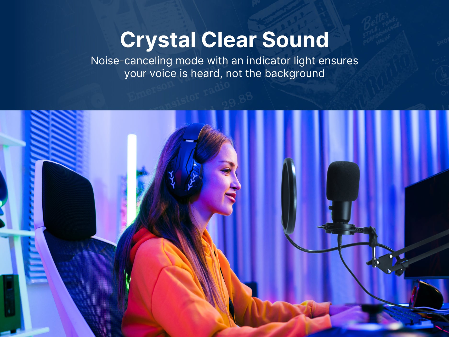 USB Gaming and Streaming Condenser Microphone
with Adjustable Arm, Pop Filter and Shock Mount