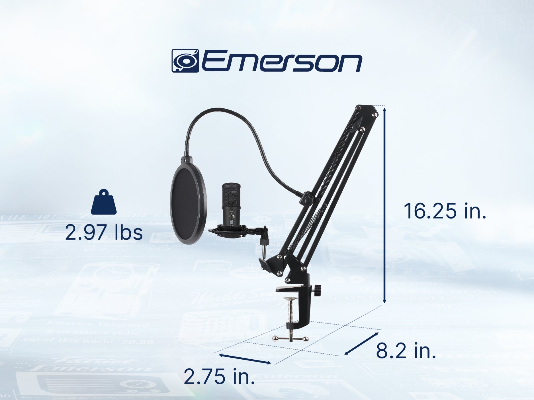 USB Gaming and Streaming Condenser Microphone
with Adjustable Arm, Pop Filter and Shock Mount