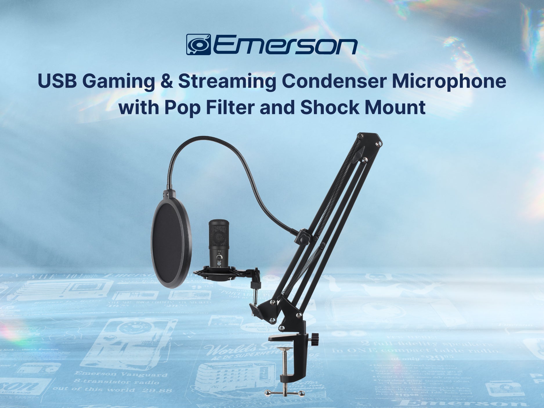 USB Gaming and Streaming Condenser Microphone
with Adjustable Arm, Pop Filter and Shock Mount