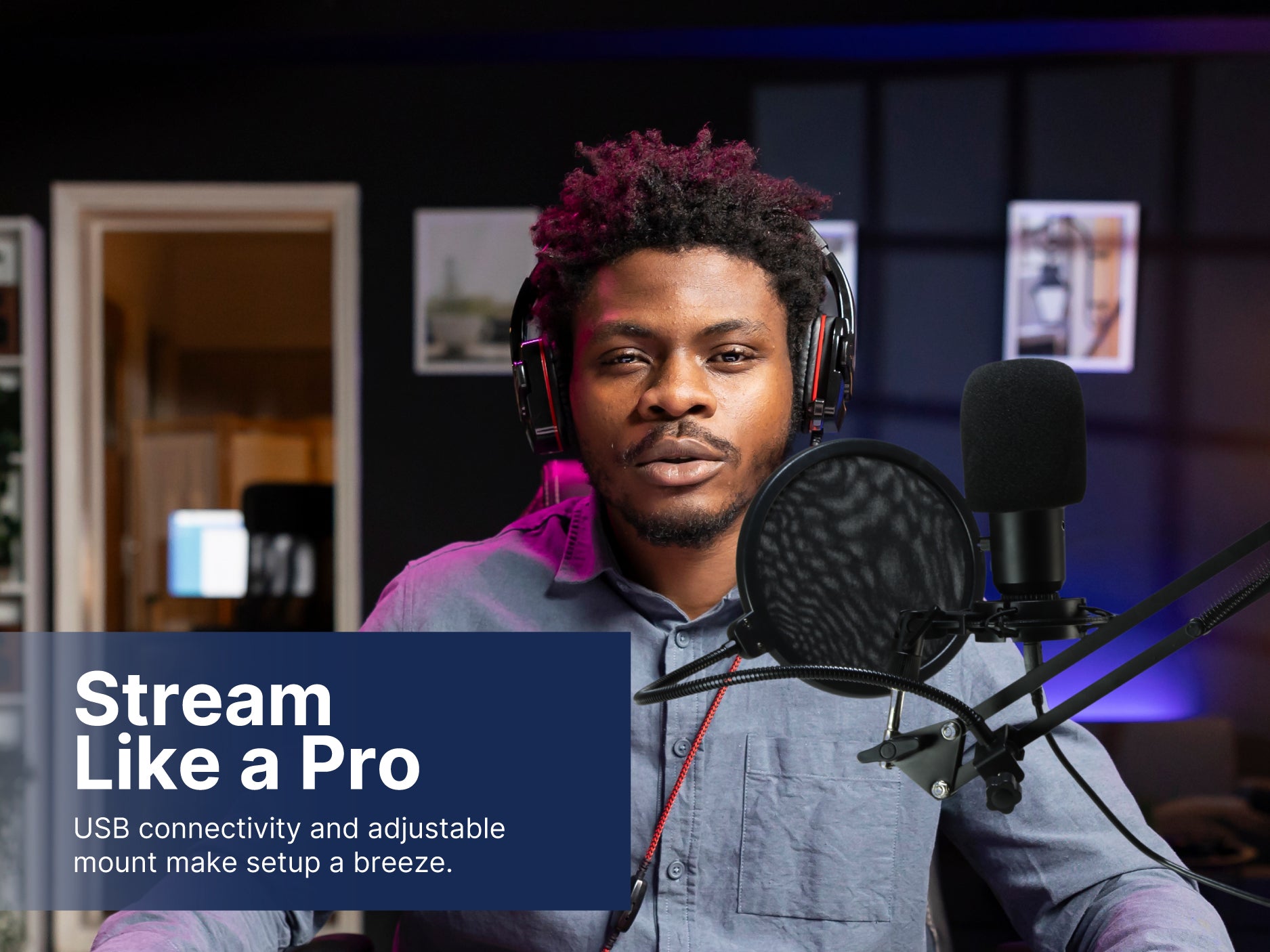 USB Gaming and Streaming Condenser Microphone
with Adjustable Arm, Pop Filter and Shock Mount