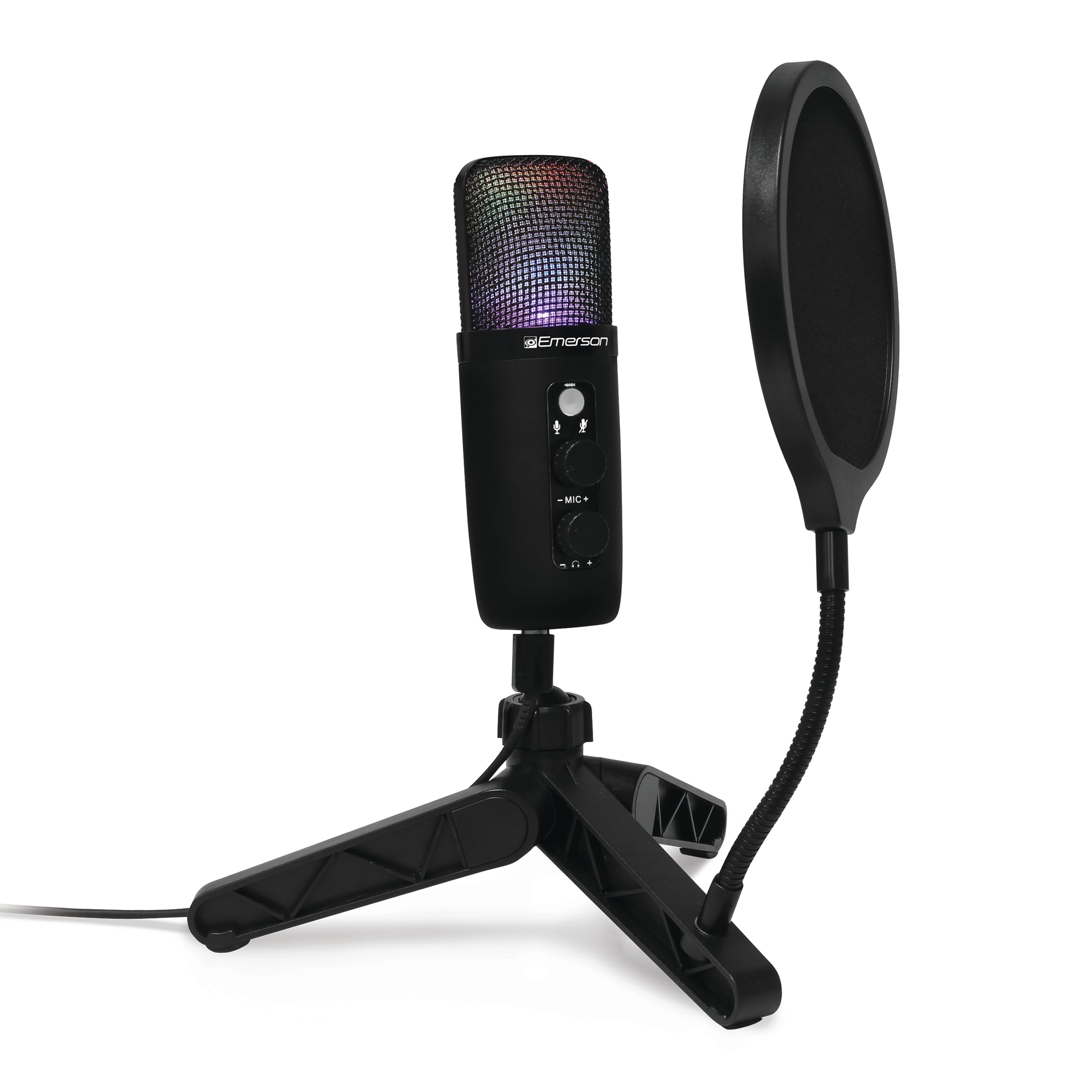 USB Gaming and Streaming Condenser Microphone 
with LED Lighting and Pop Filter