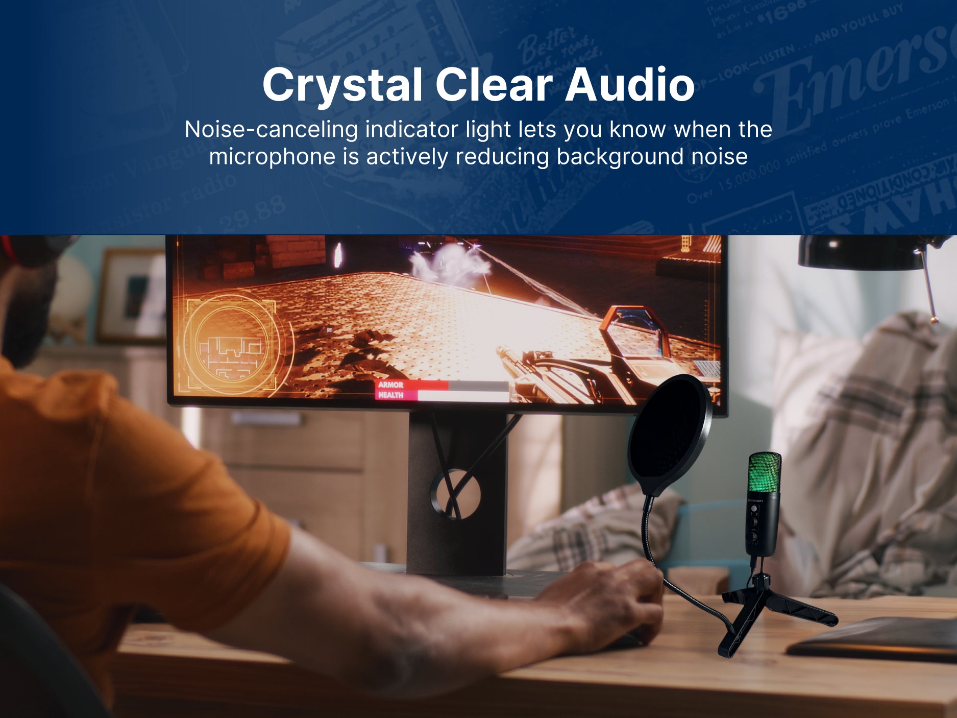 USB Gaming and Streaming Condenser Microphone 
with LED Lighting and Pop Filter