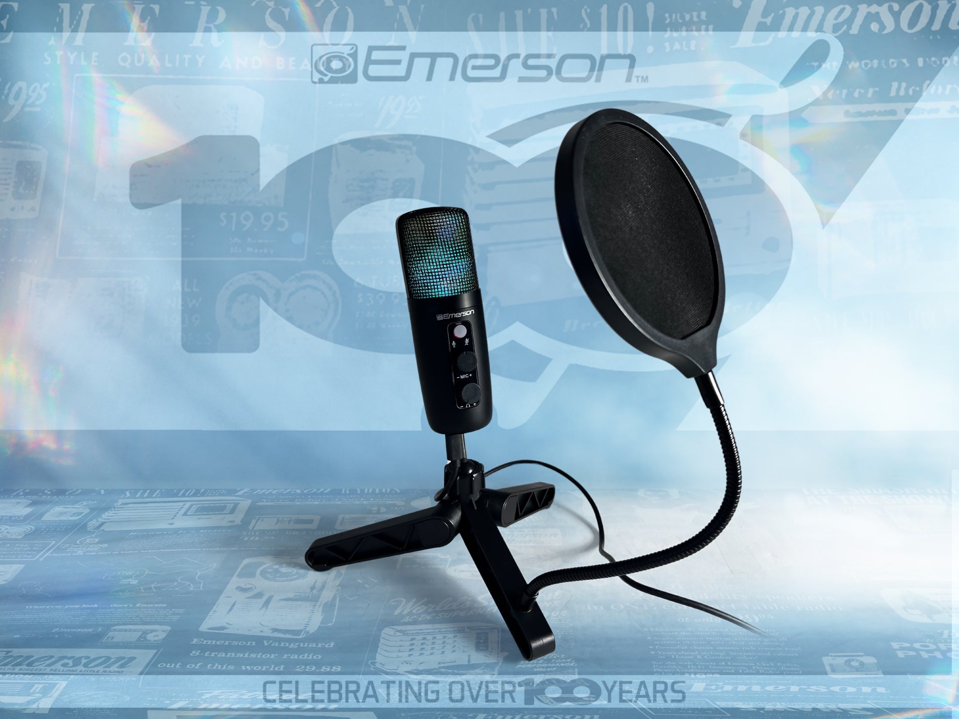 USB Gaming & Streaming Condenser Microphone with LED Lighting and Pop Filter