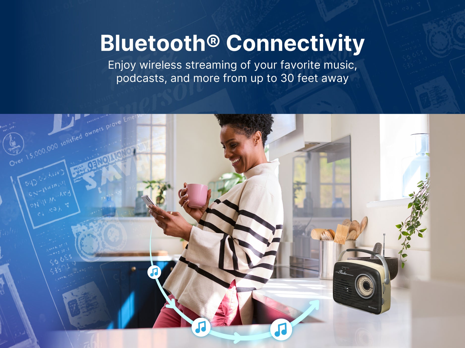 Portable Bluetooth® Retro Radio with Built-in Rechargeable Battery