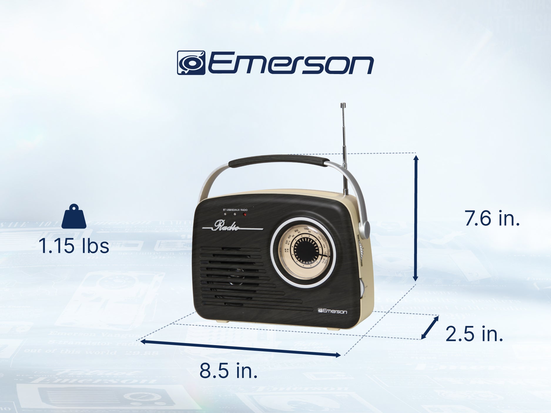 Portable Bluetooth® Retro Radio with Built-in Rechargeable Battery