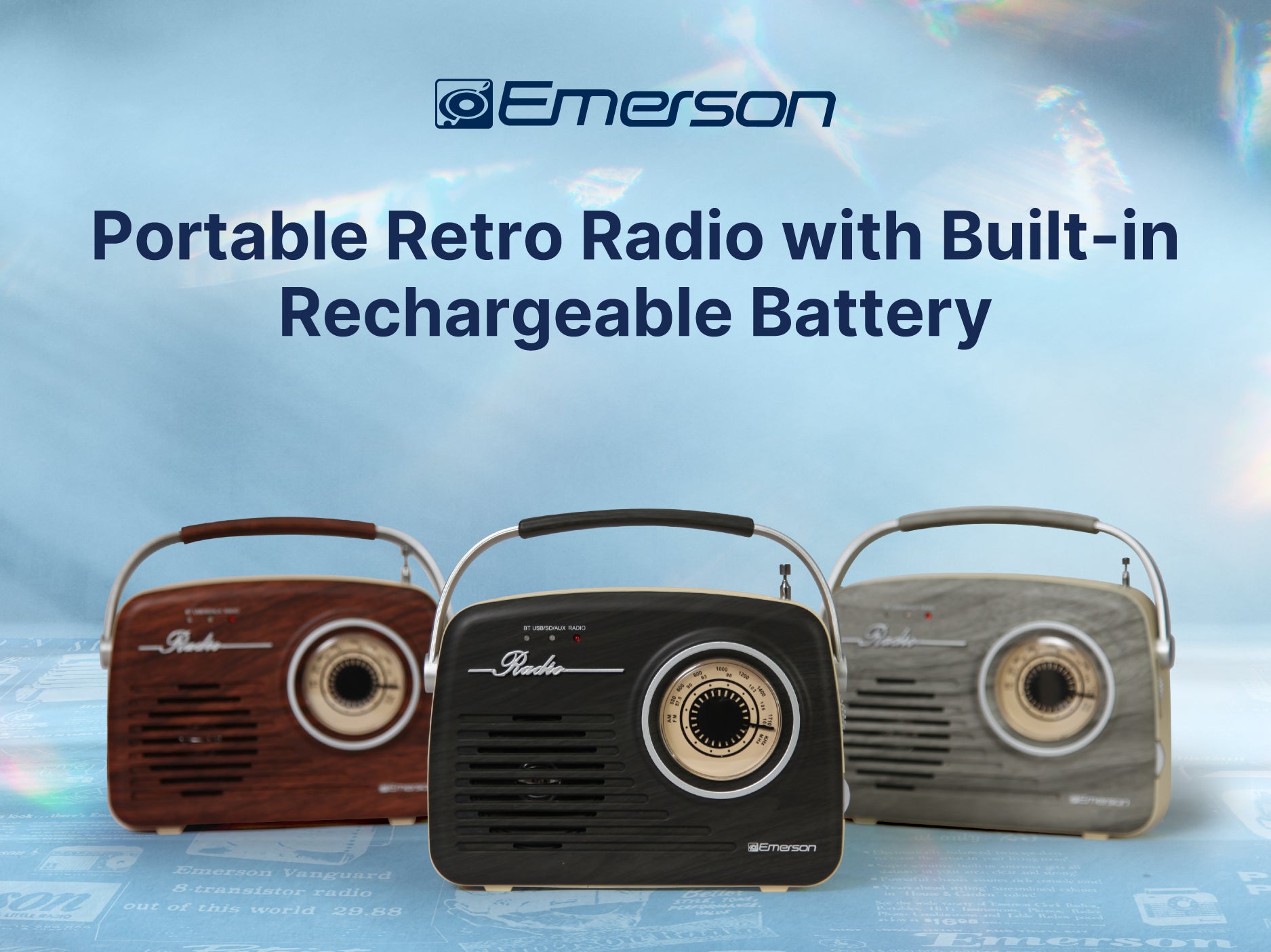 Portable Bluetooth® Retro Radio with Built-in Rechargeable Battery
