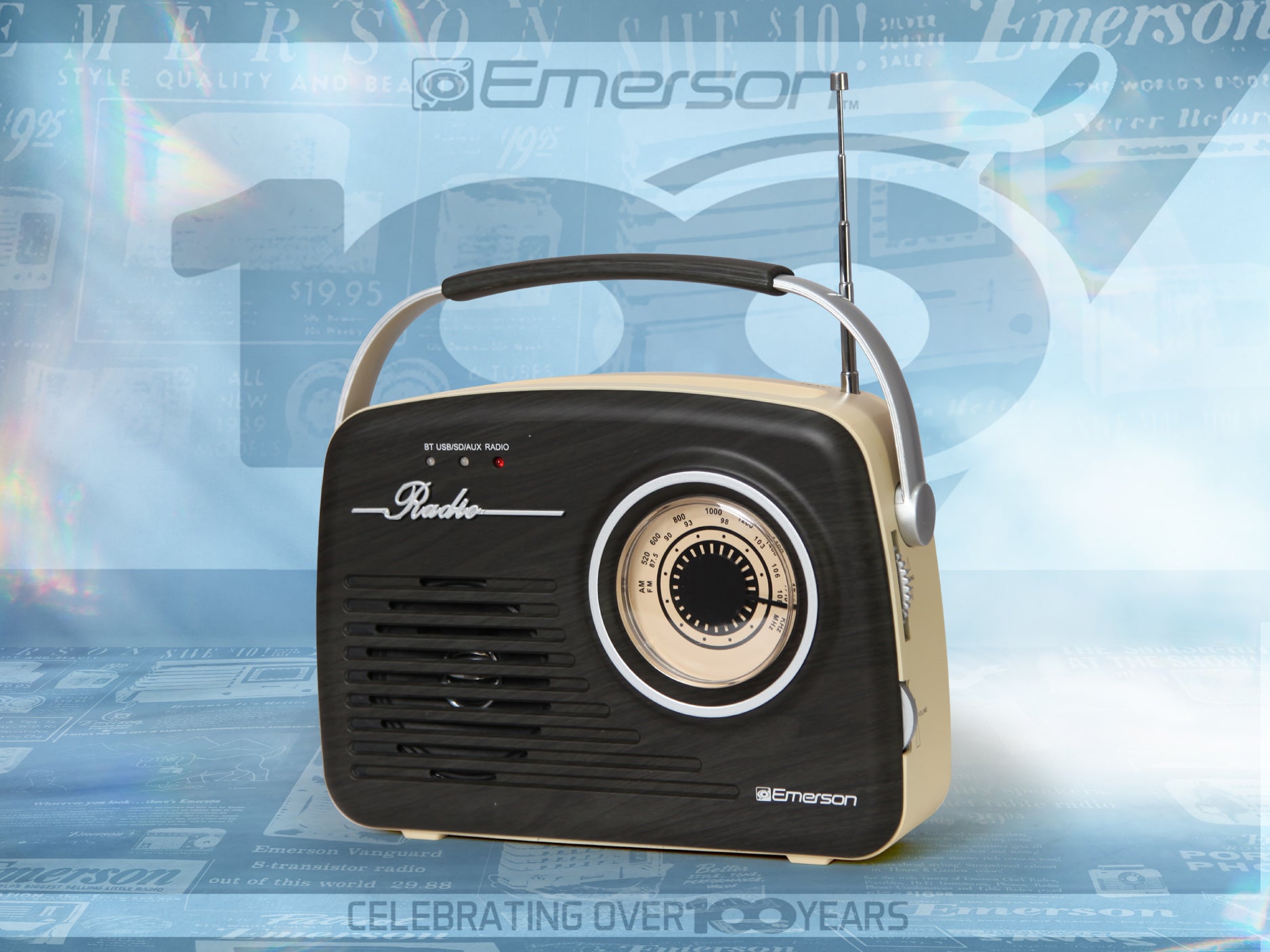 Portable Bluetooth® Retro Radio with Built-in Rechargeable Battery