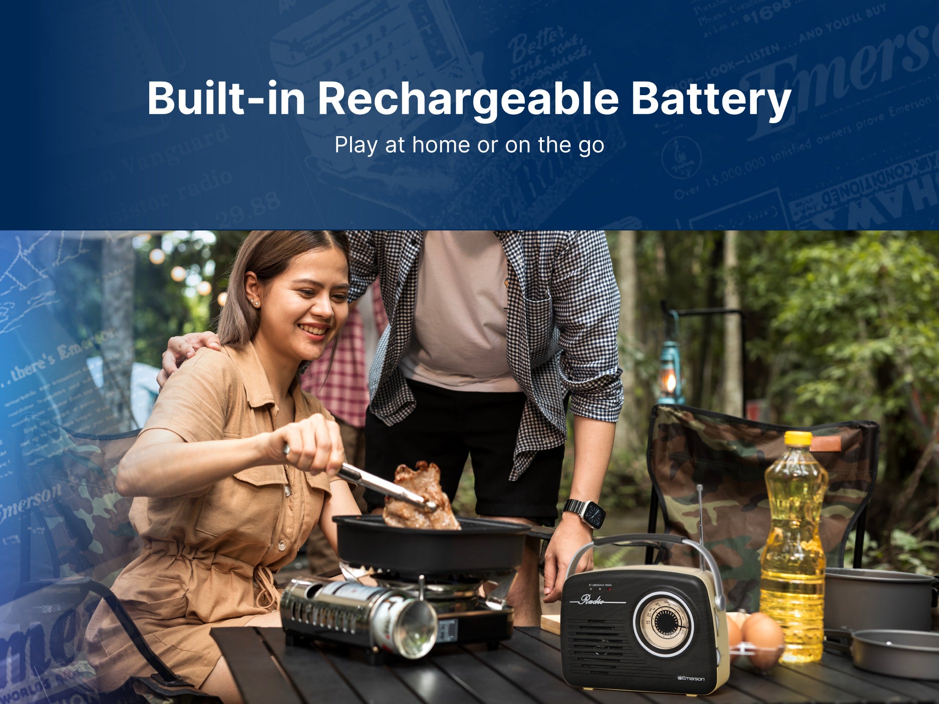 Portable Bluetooth® Retro Radio with Built-in Rechargeable Battery