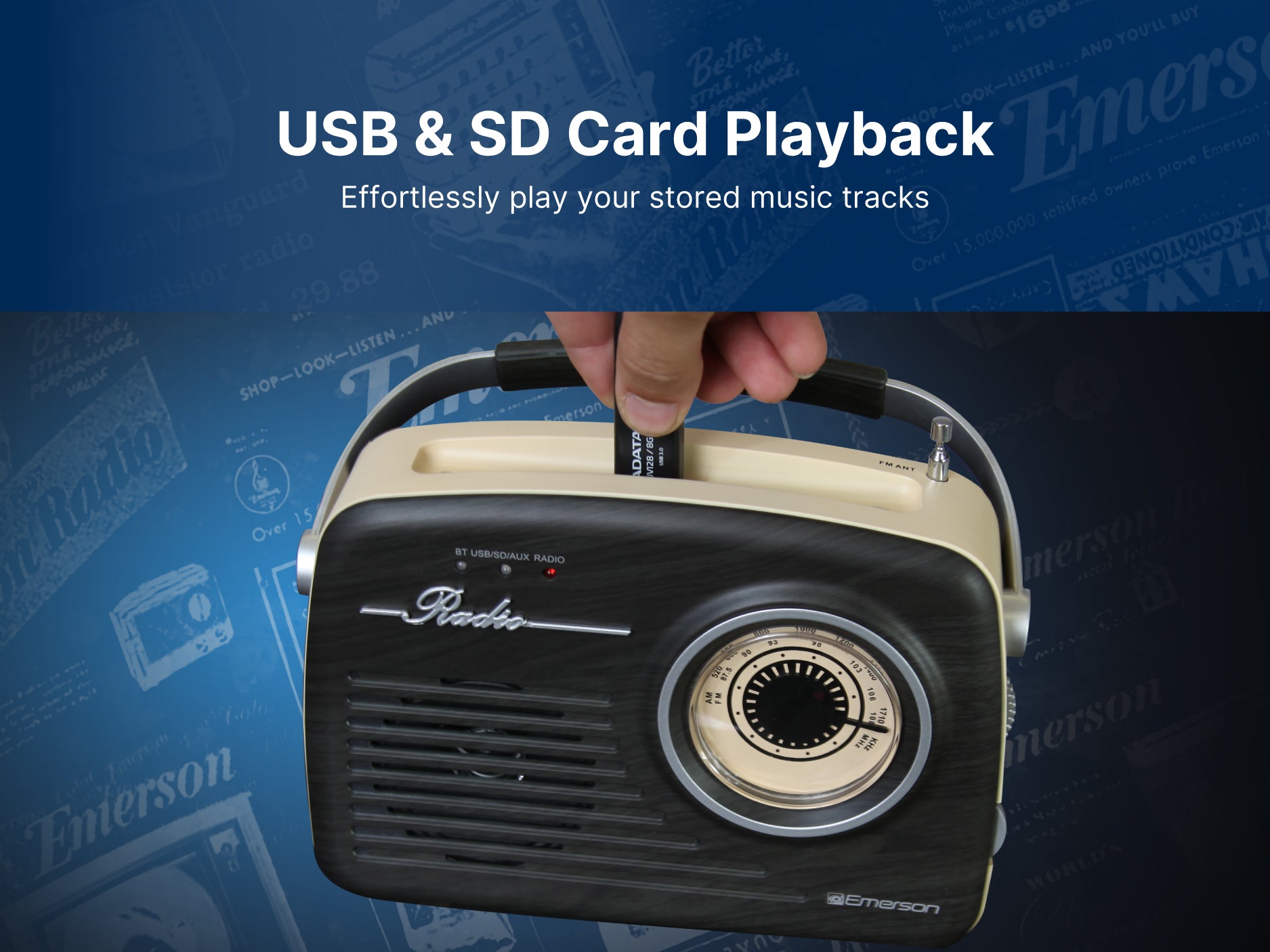 Portable Bluetooth® Retro Radio with Built-in Rechargeable Battery