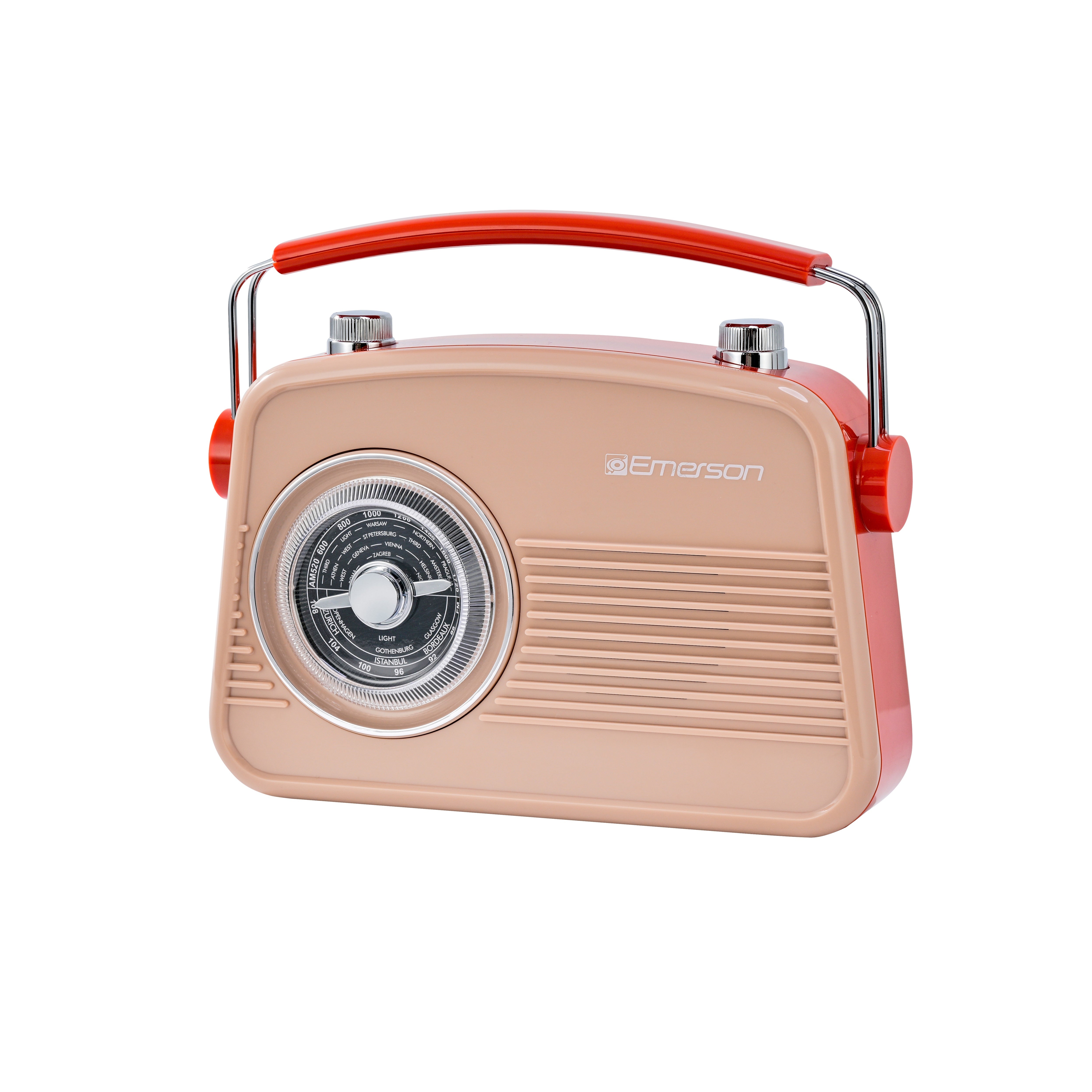 Emerson EAS-3009 retro Bluetooth radio in Cream — second front angle view