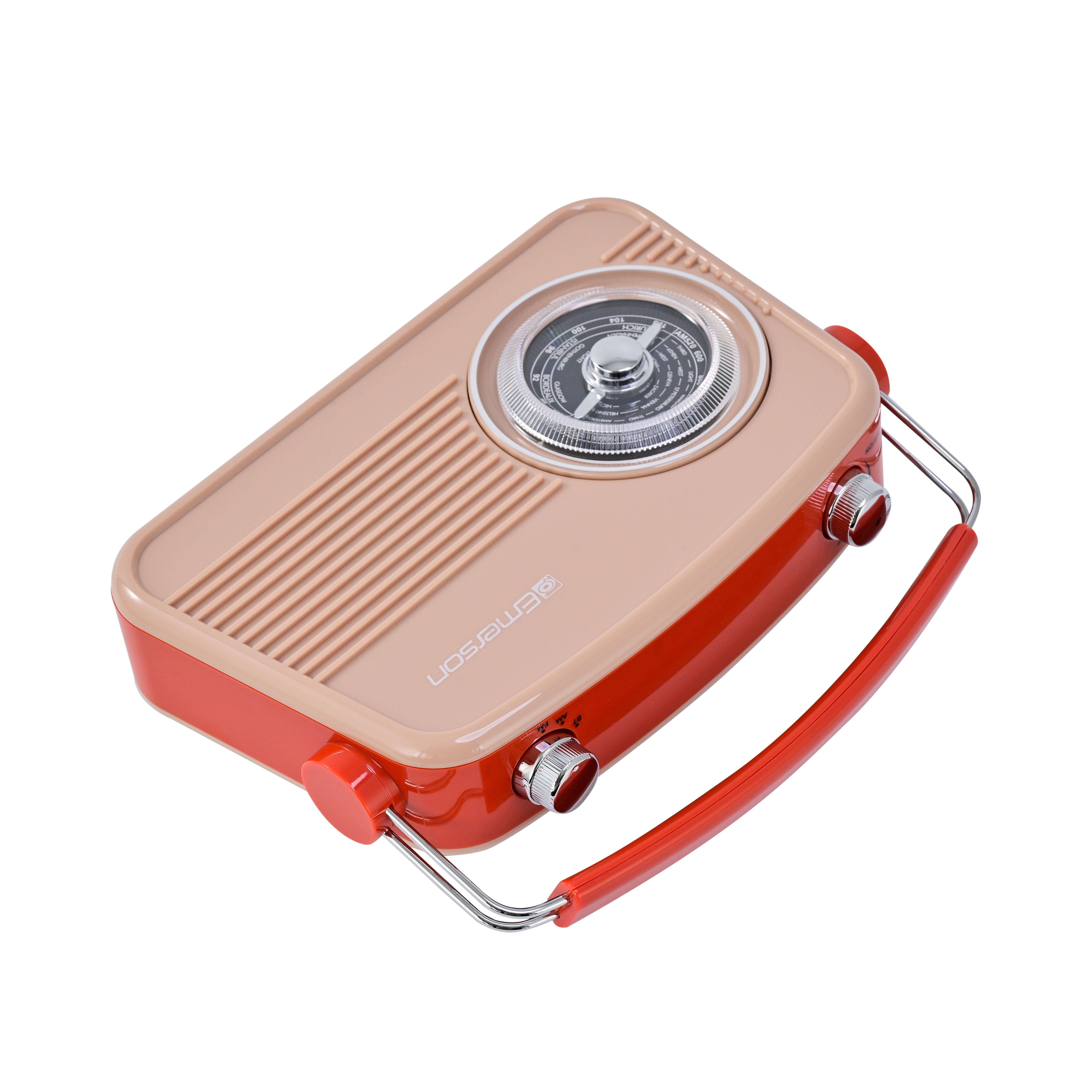 Emerson EAS-3009 retro Bluetooth radio in Cream — top angle showing control knobs