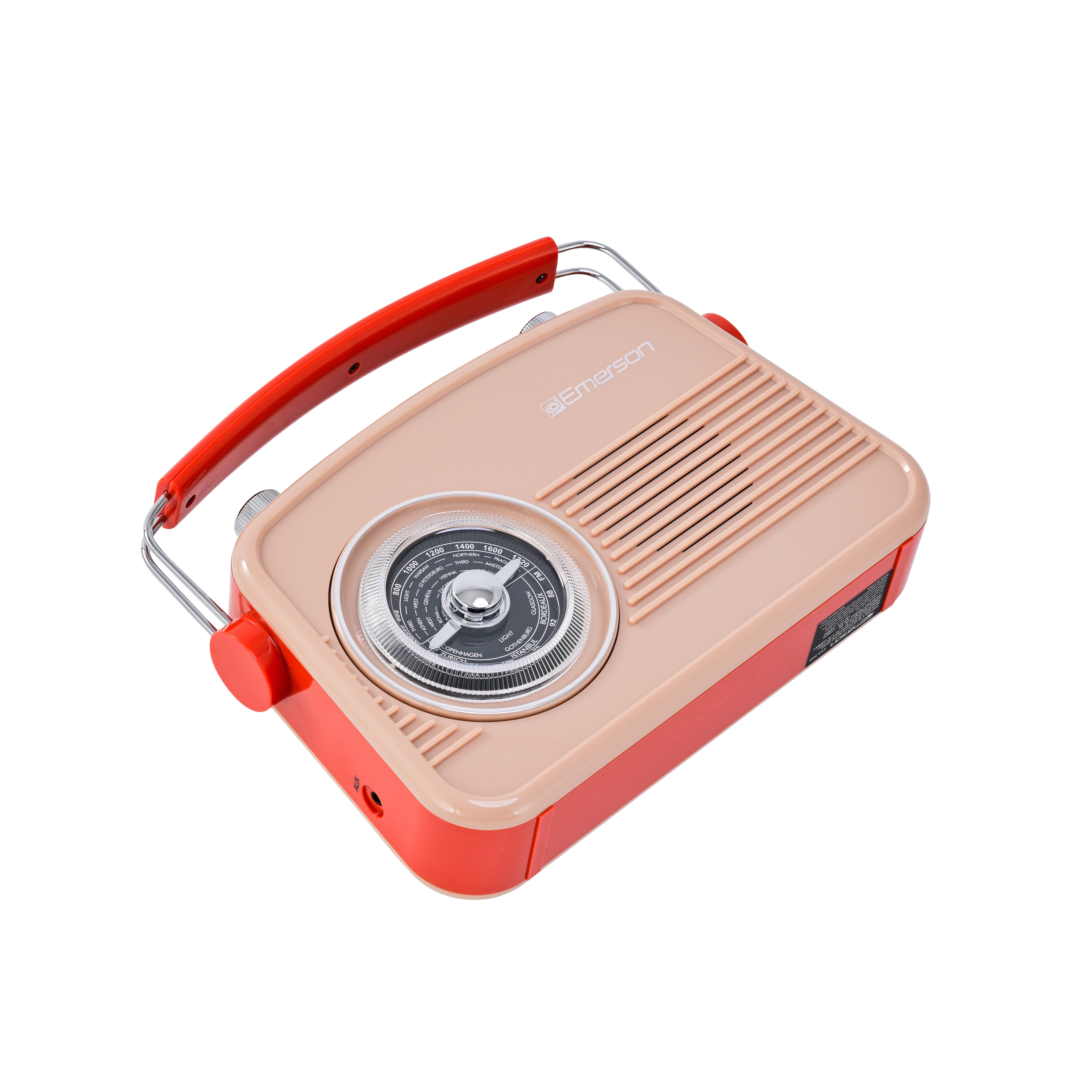 Emerson EAS-3009 retro Bluetooth radio in Cream — elevated top angle view