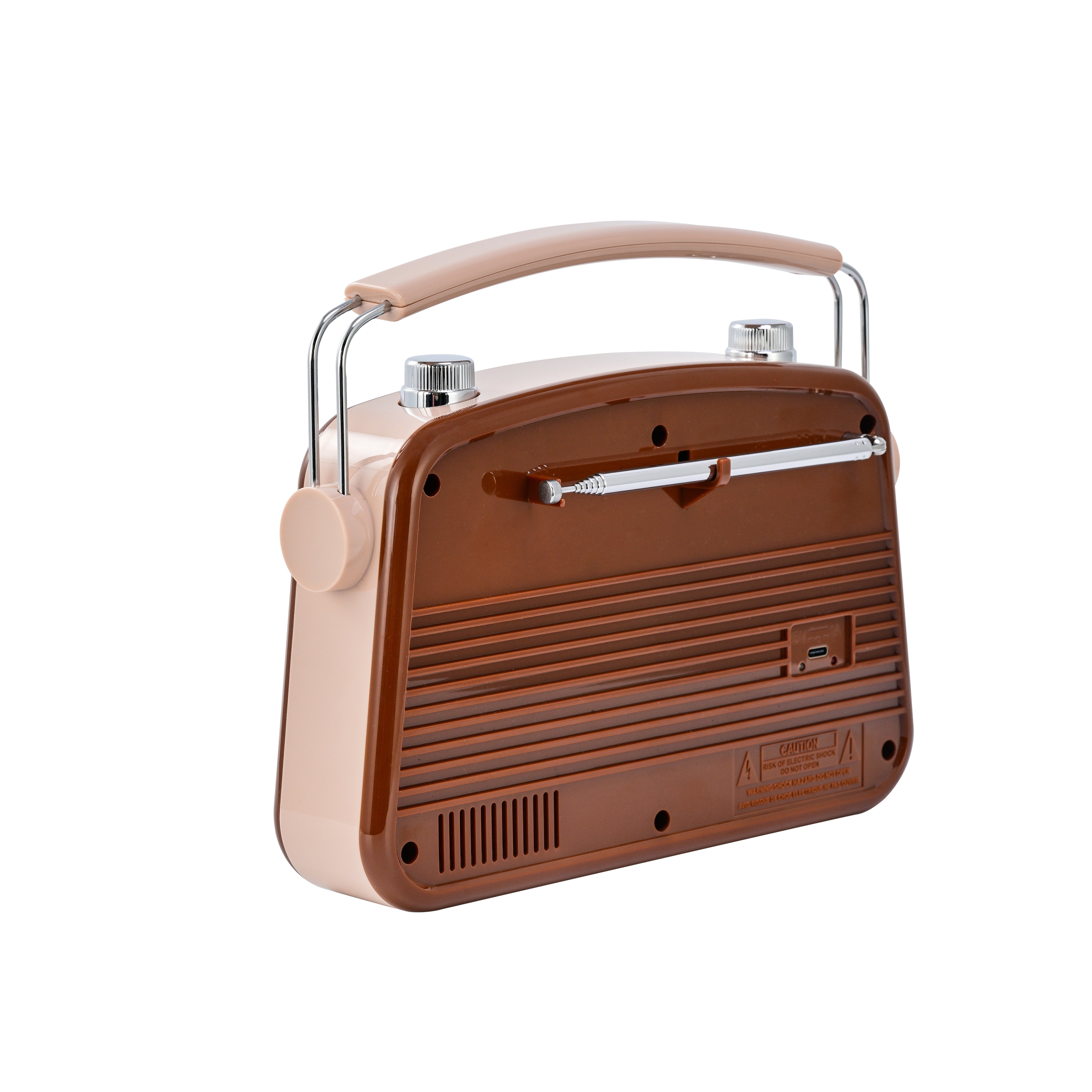 Emerson EAS-3009 retro Bluetooth radio in Espresso — back angle view