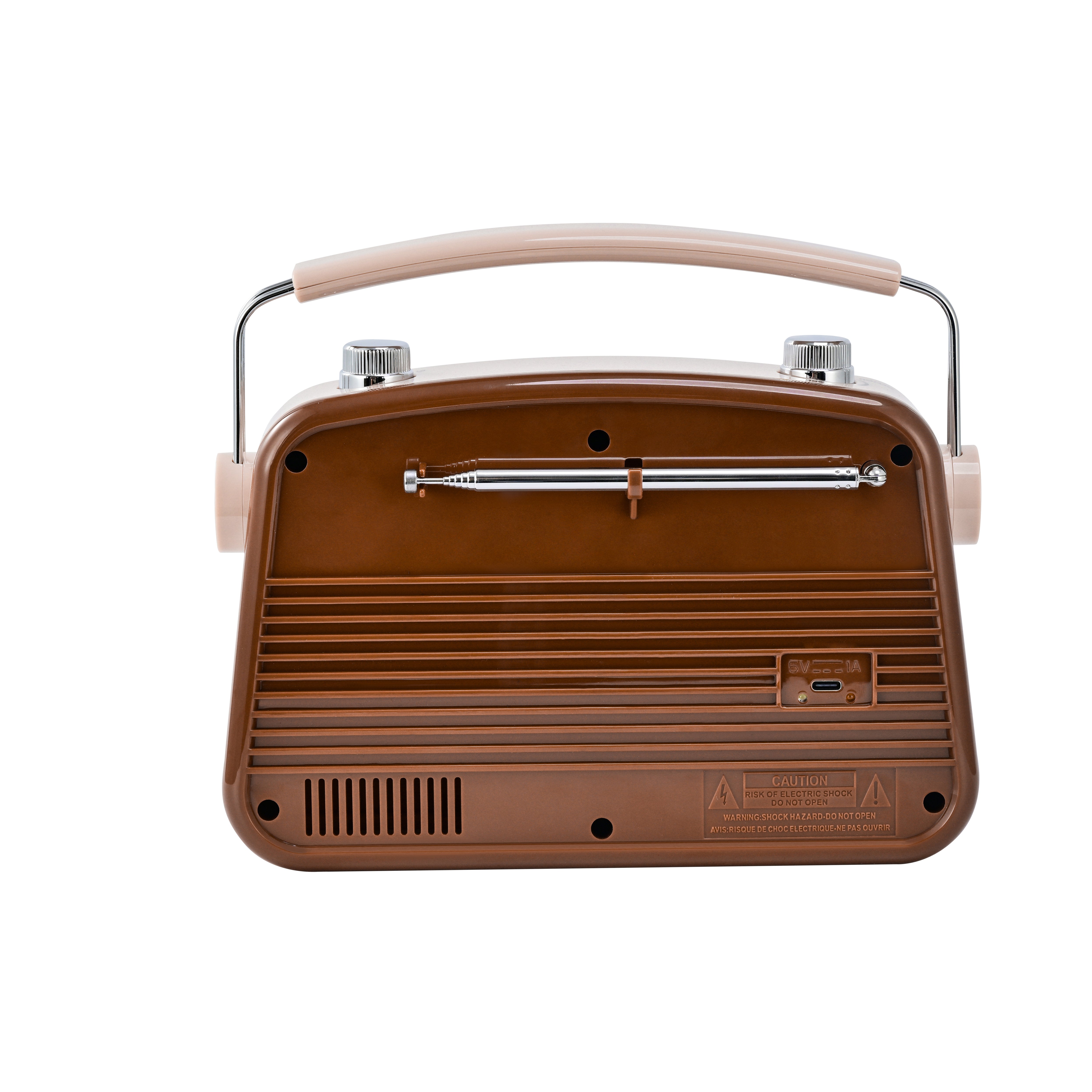 Emerson EAS-3009 retro Bluetooth radio in Espresso — rear view showing ports