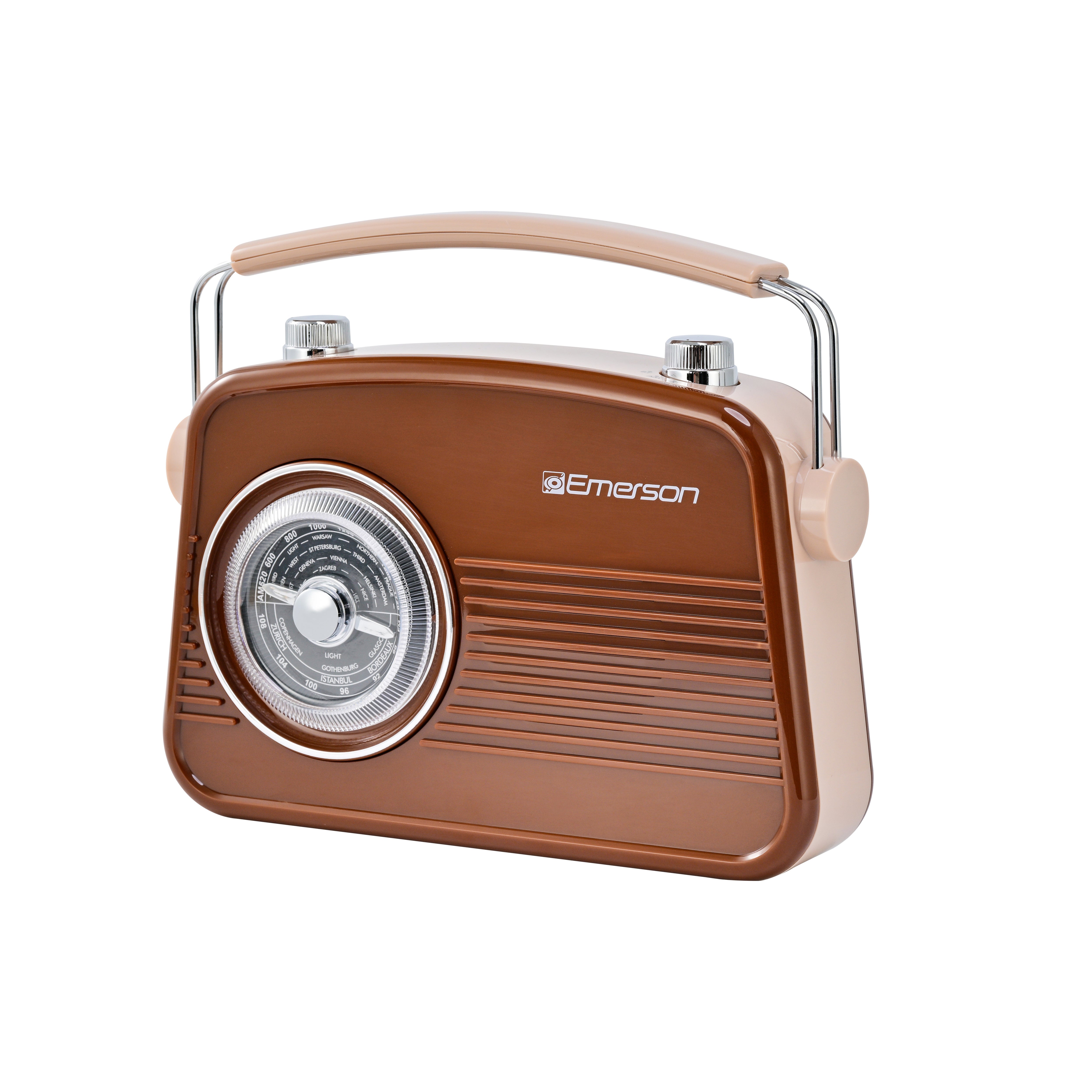 Emerson EAS-3009 retro Bluetooth radio in Espresso — fifth front angle view