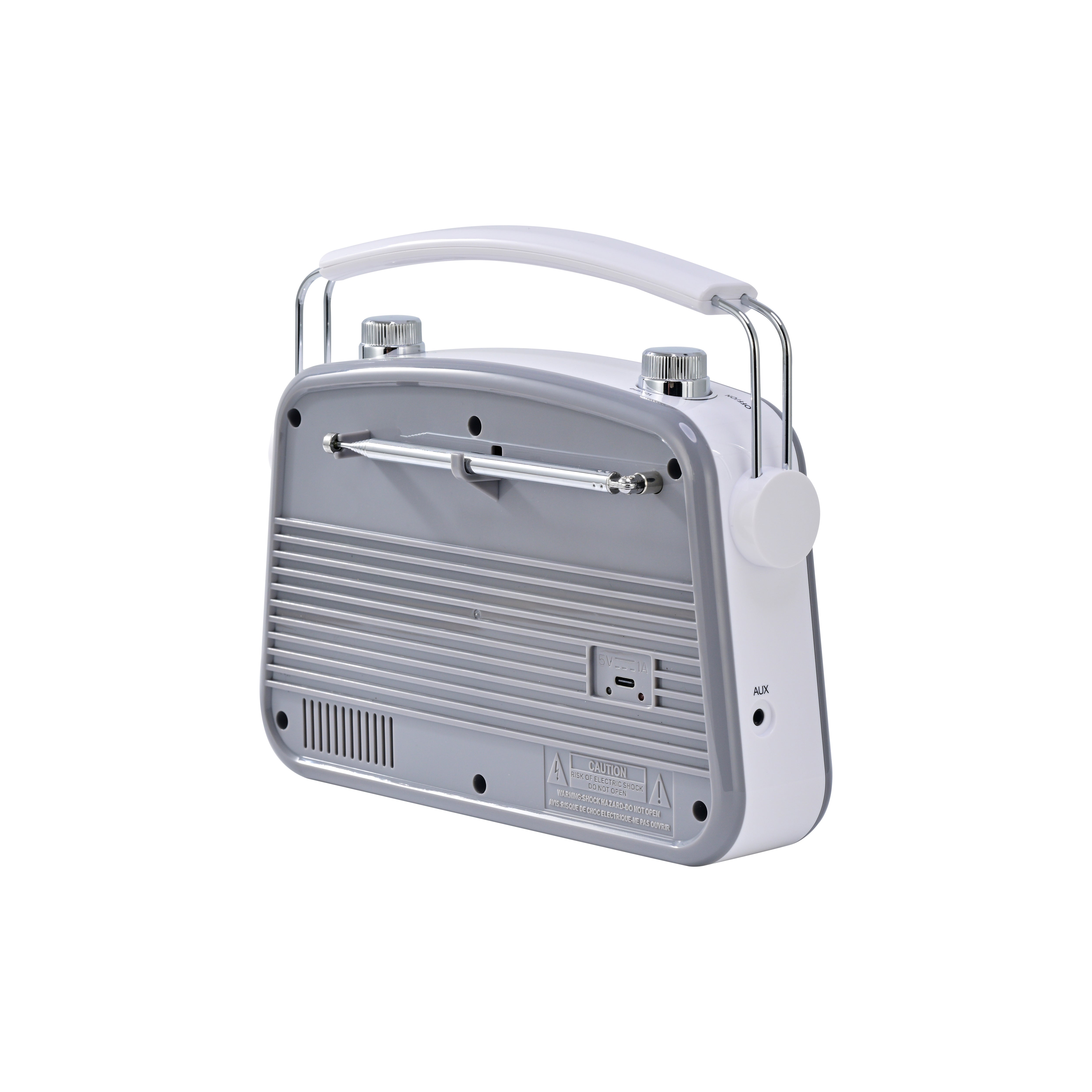 Emerson EAS-3009 retro Bluetooth radio in Gray — second back angle view