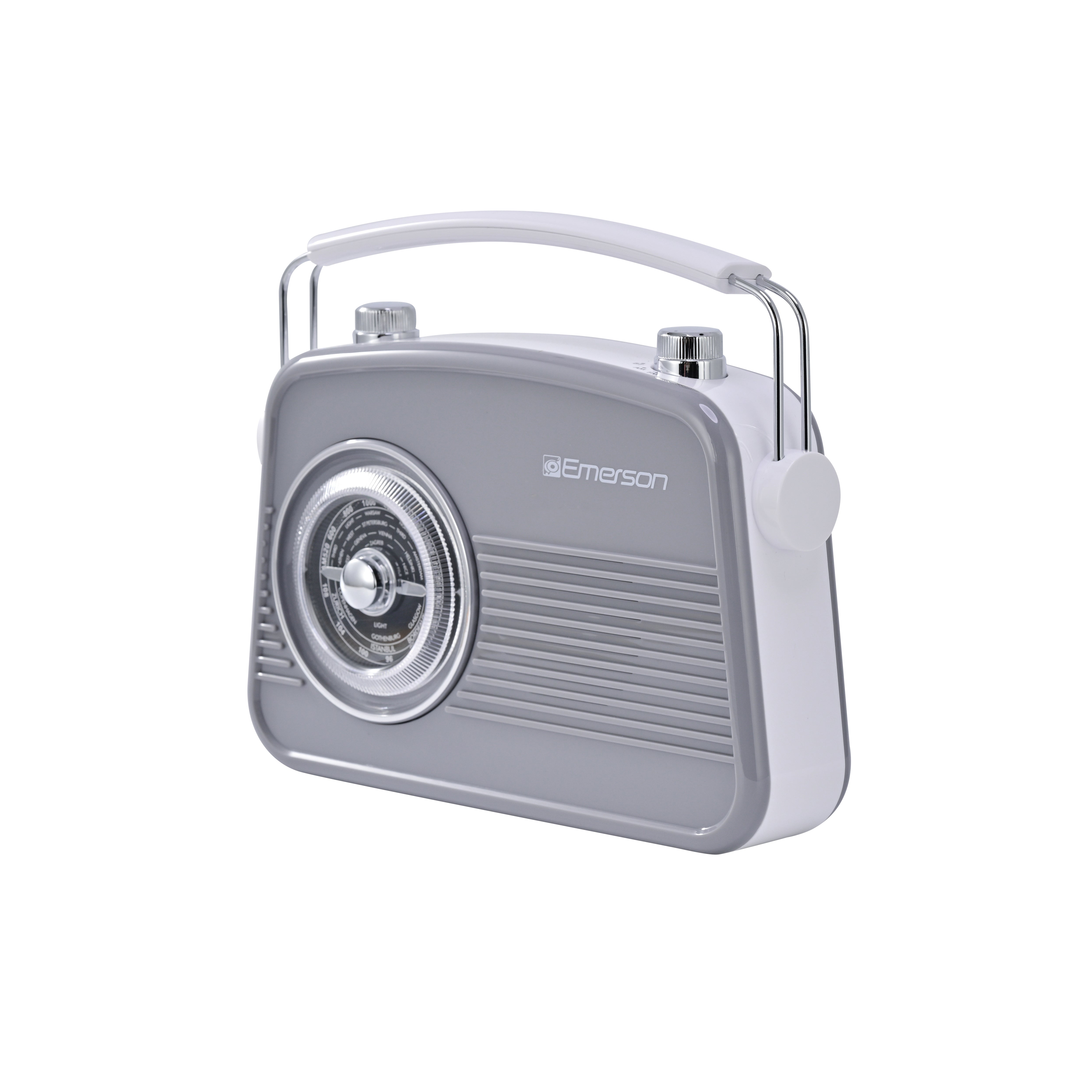 Emerson EAS-3009 retro Bluetooth radio in Gray — fifth front angle view