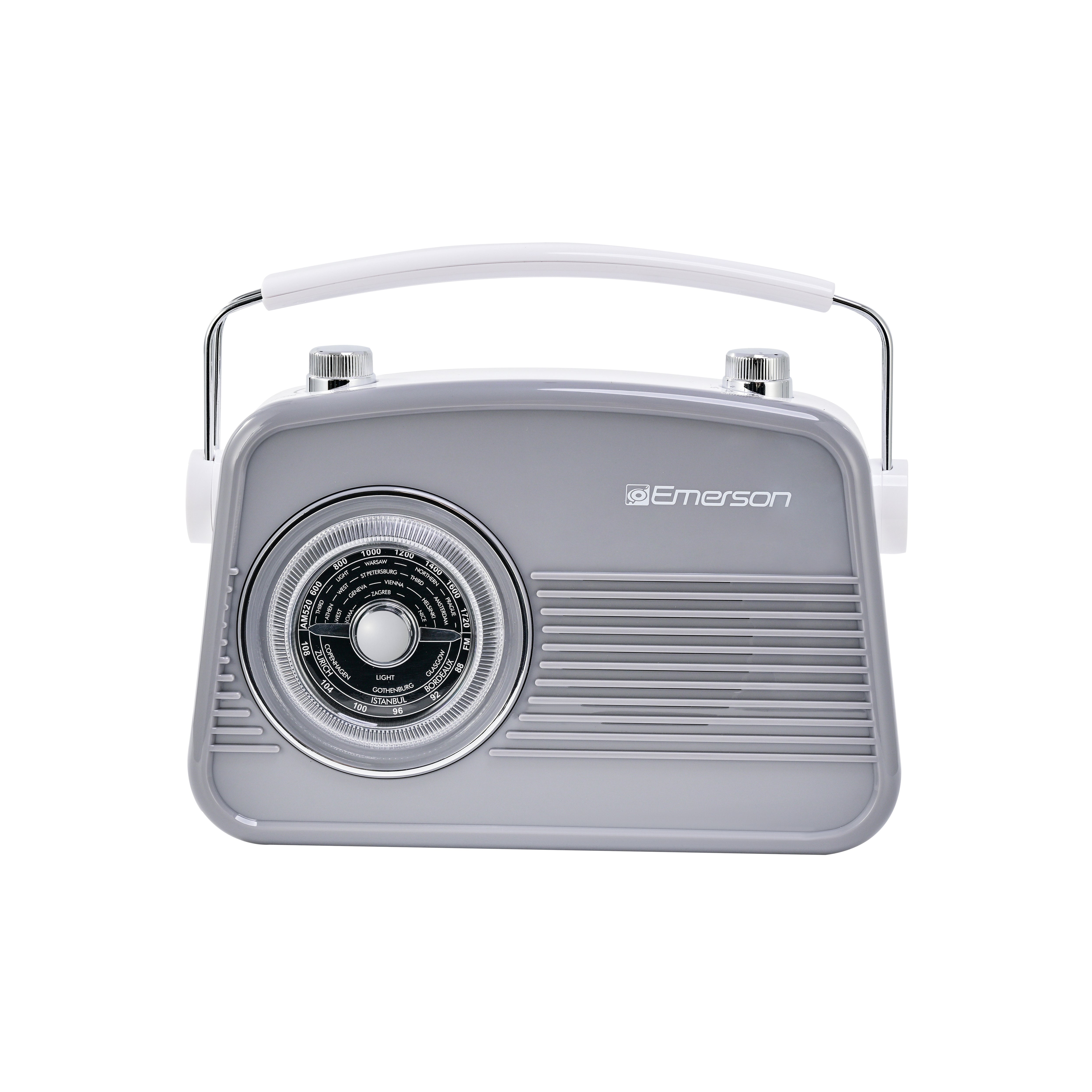 Emerson EAS-3009 retro Bluetooth radio in Gray — front view