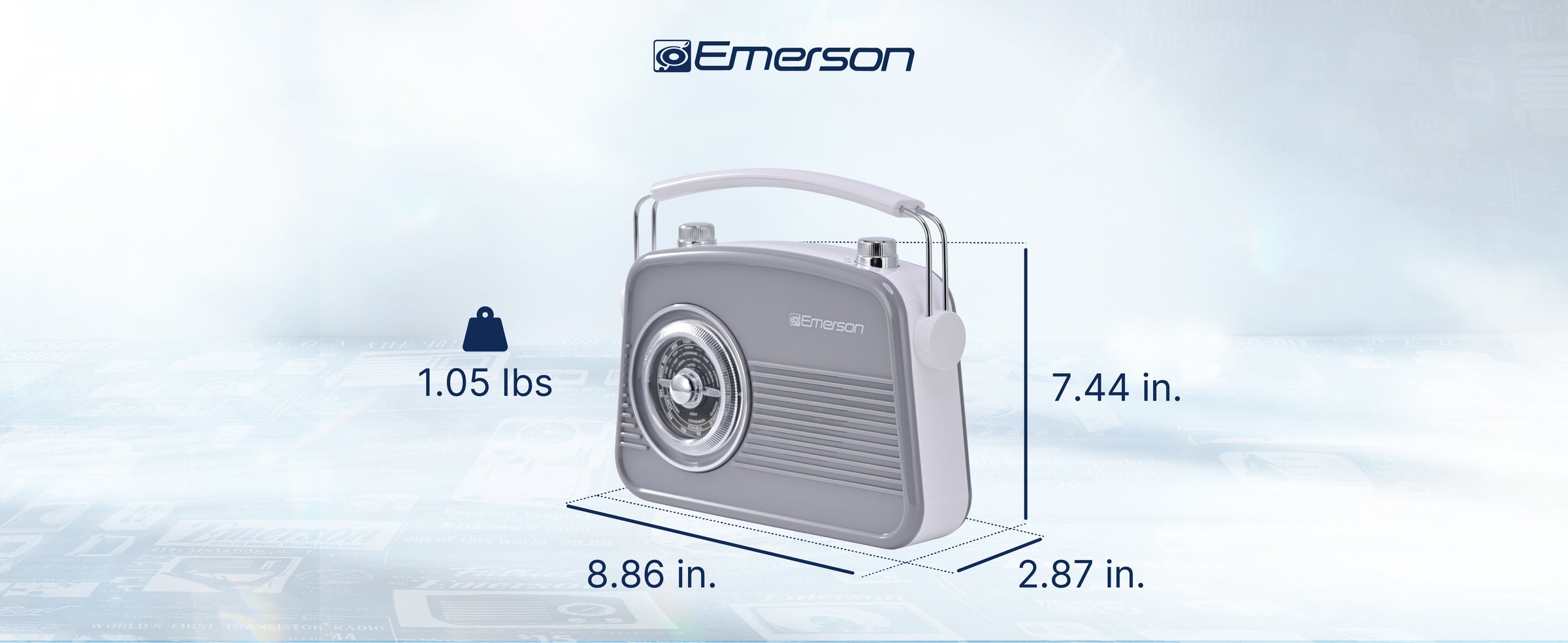 Emerson EAS-3009 retro radio — product dimensions diagram