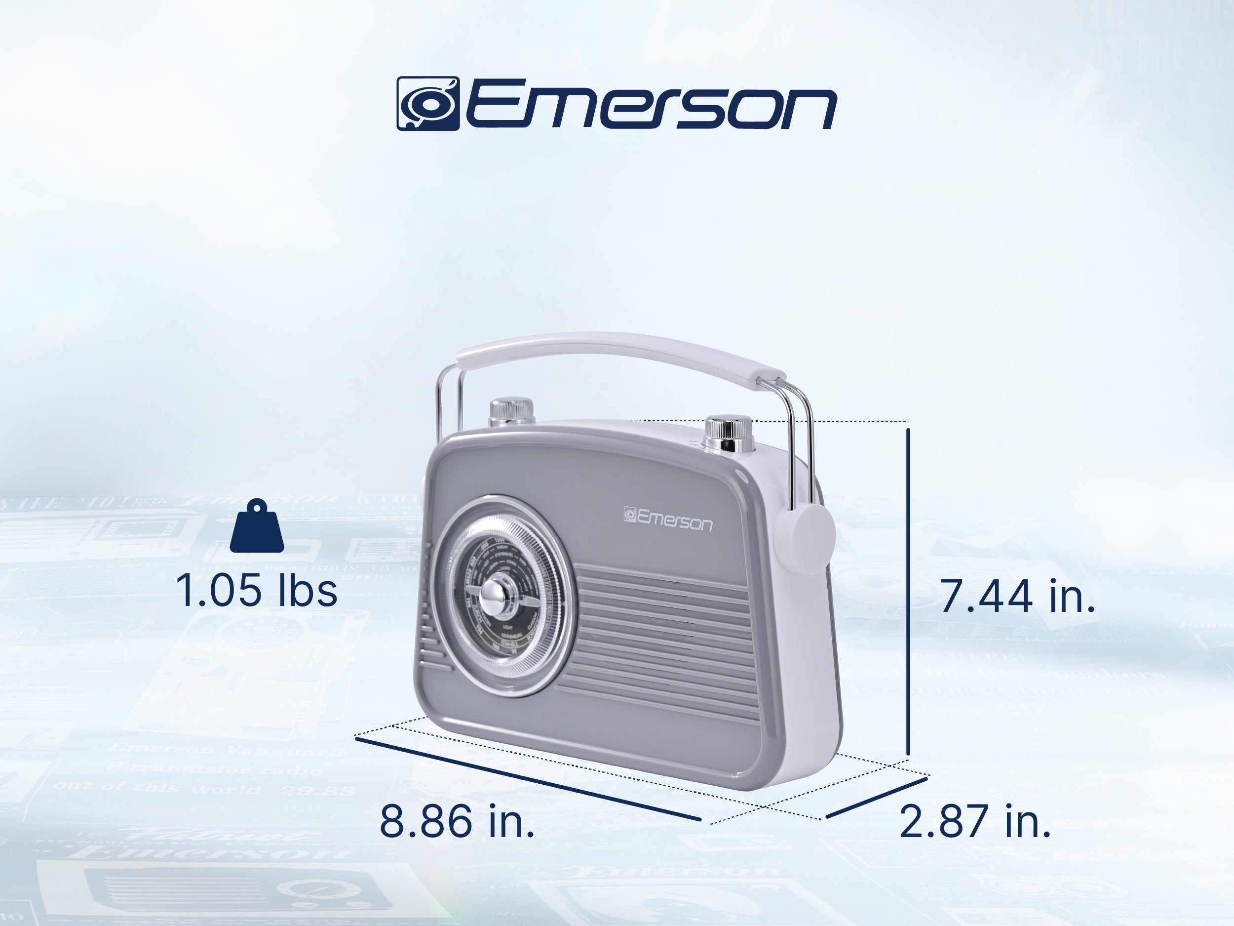 Emerson EAS-3009 retro radio — product dimensions diagram