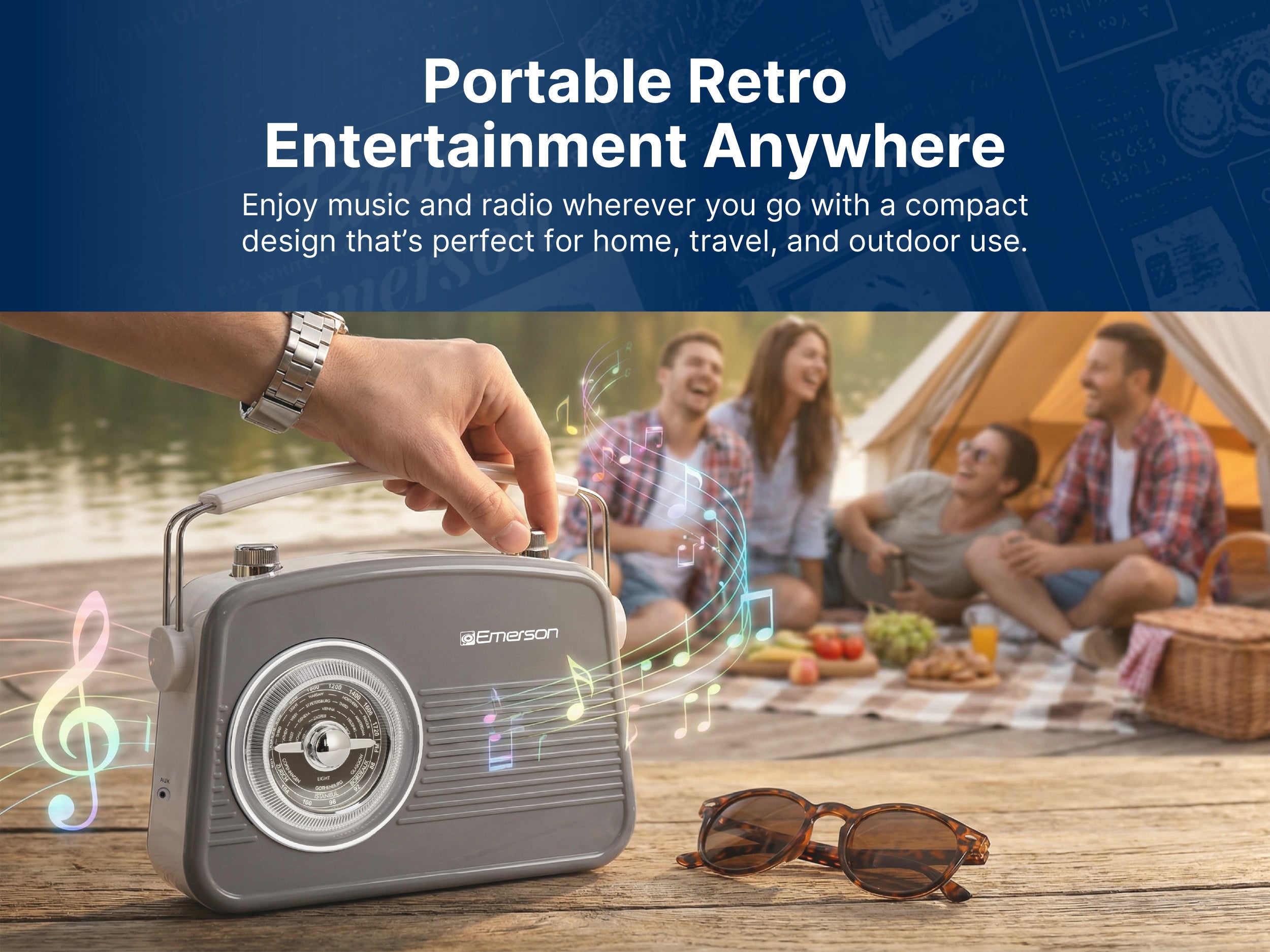 Emerson EAS-3009 retro radio — portable entertainment anywhere lifestyle