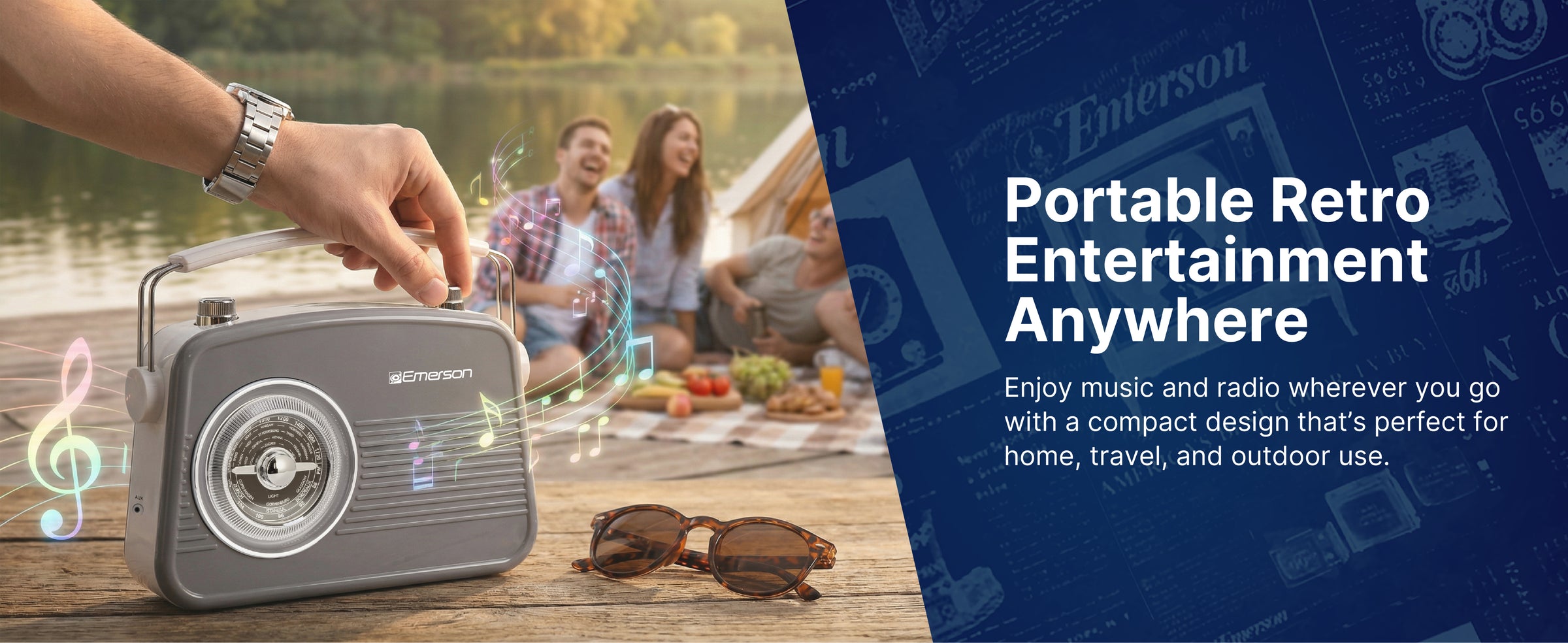 Emerson EAS-3009 retro radio — portable entertainment anywhere lifestyle