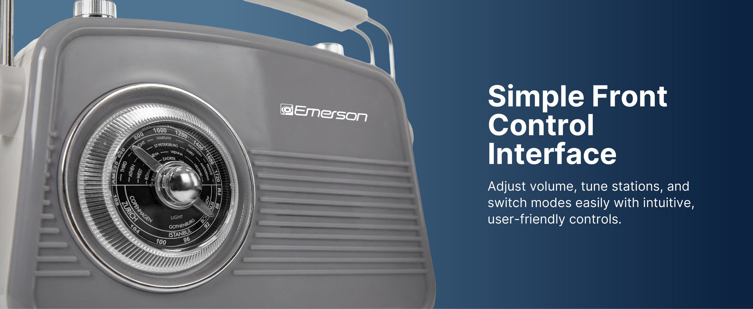 Emerson EAS-3009 retro radio — simple front control interface close-up