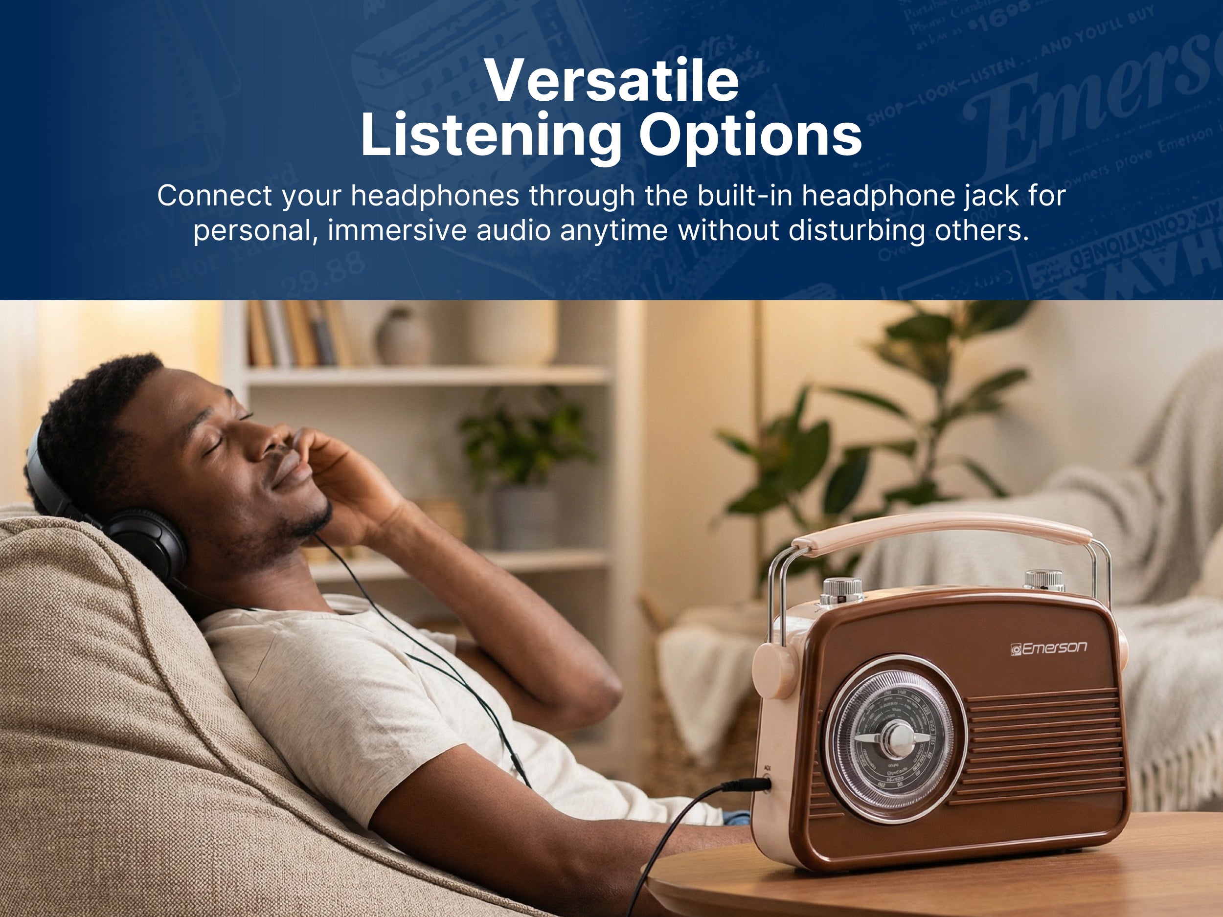 Emerson EAS-3009 retro radio — versatile listening options including Bluetooth and AM/FM
