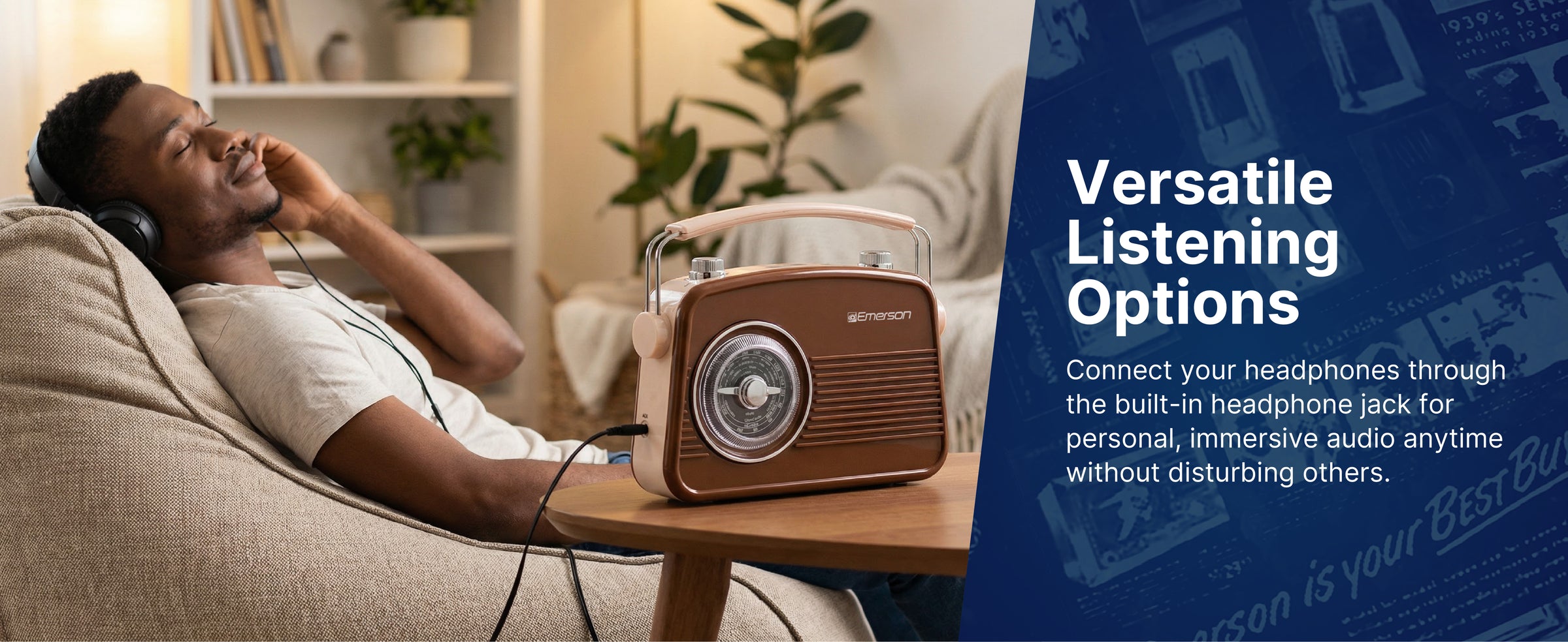 Emerson EAS-3009 retro radio — versatile listening options including Bluetooth and AM/FM