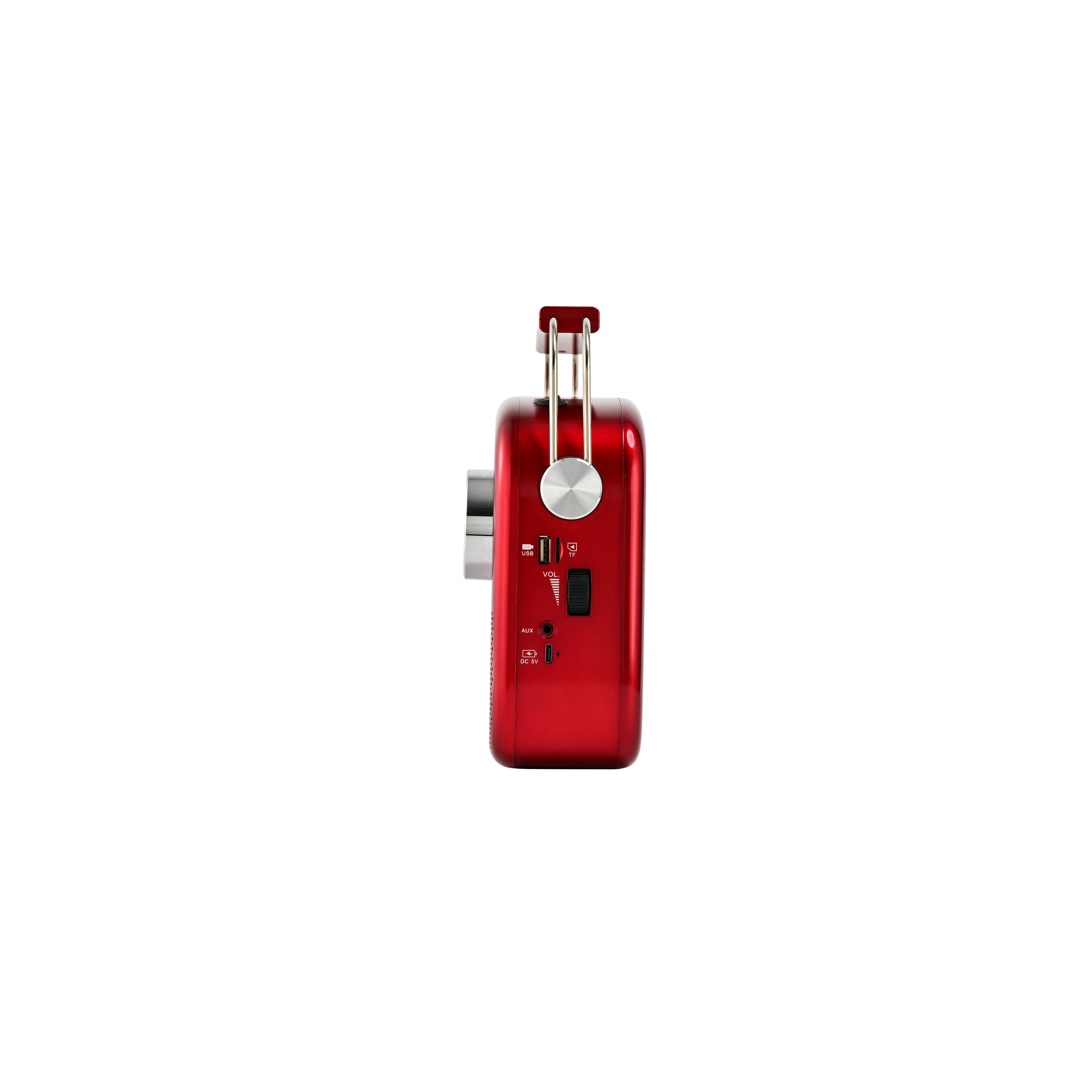 Left side profile of the red EAS-3010 portable radio