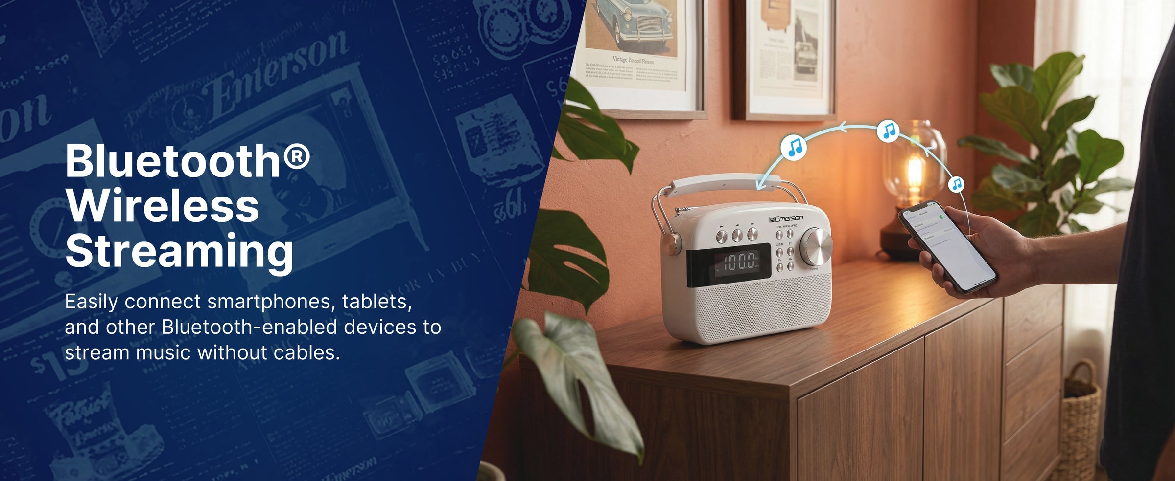 Wirelessly streaming music from a phone to the portable radio over Bluetooth