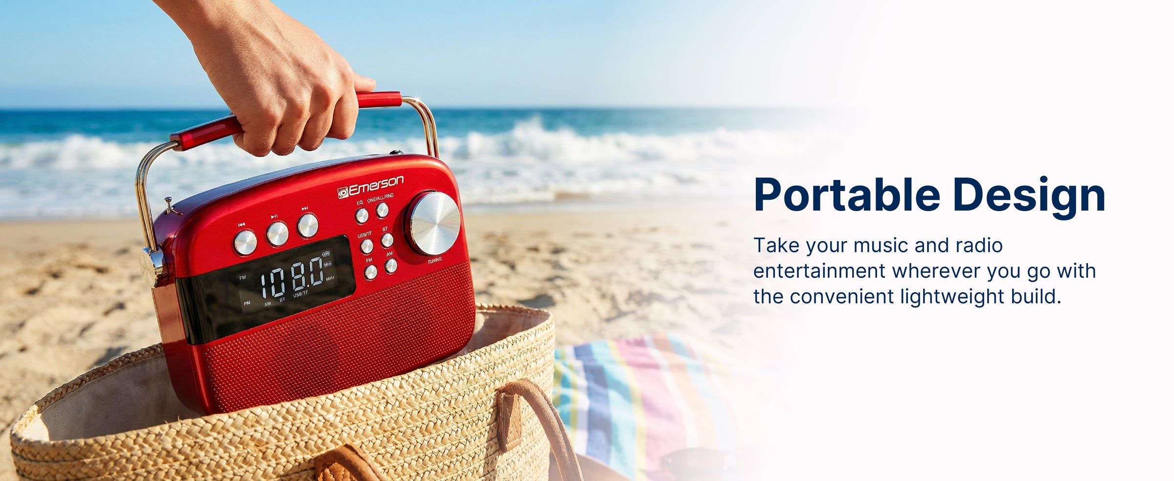 Top carry handle and compact retro chassis of the portable radio