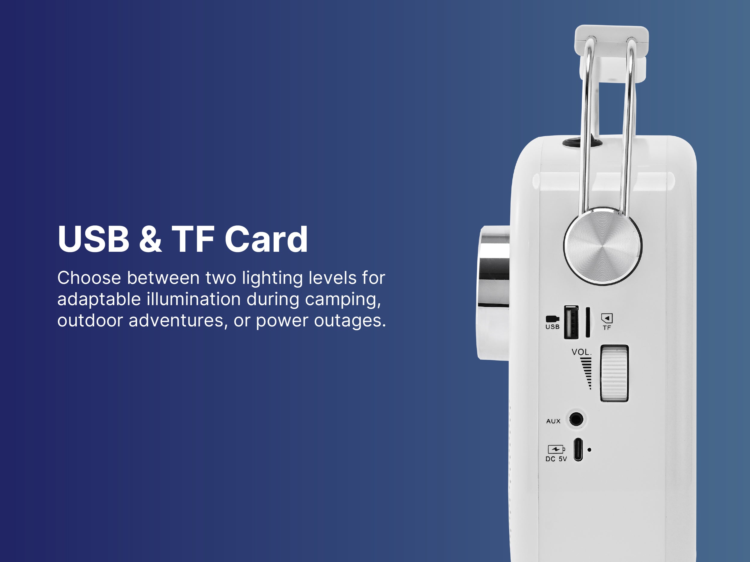 USB port and microSD card slot on the portable radio for direct playback