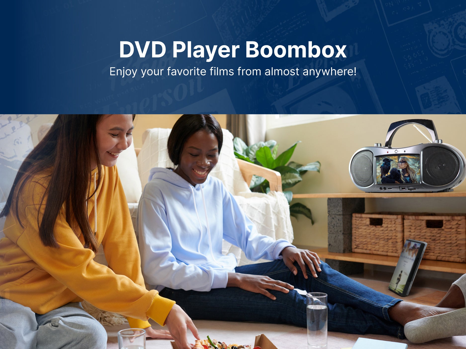 7” Bluetooth® DVD Boombox
with HD-INPUT, AM/FM Radio & Stereo Speakers