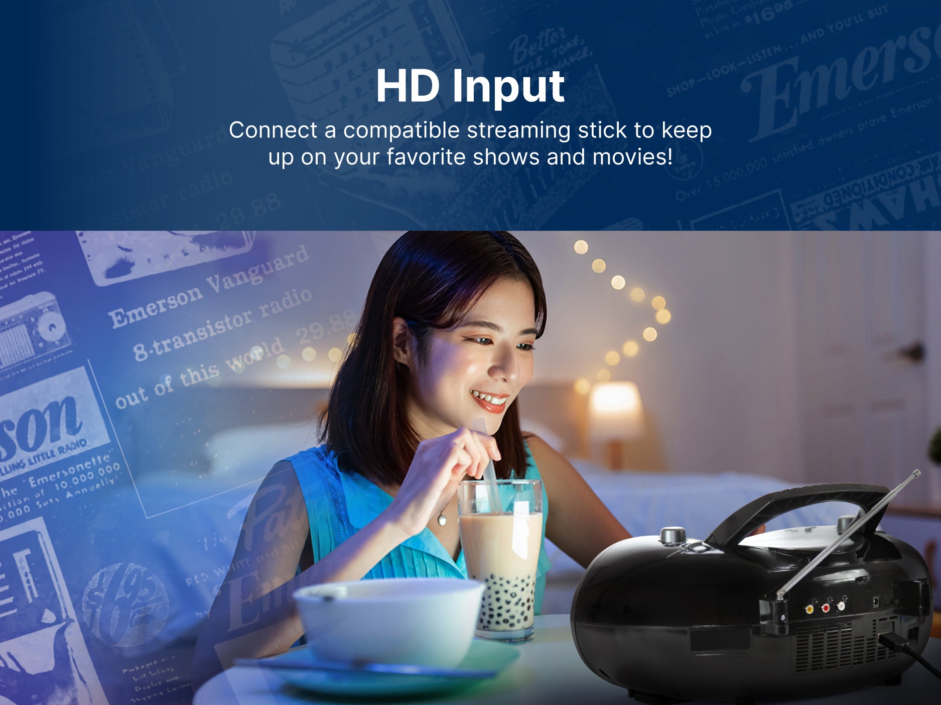 7” Bluetooth® DVD Boombox
with HD-INPUT, AM/FM Radio & Stereo Speakers