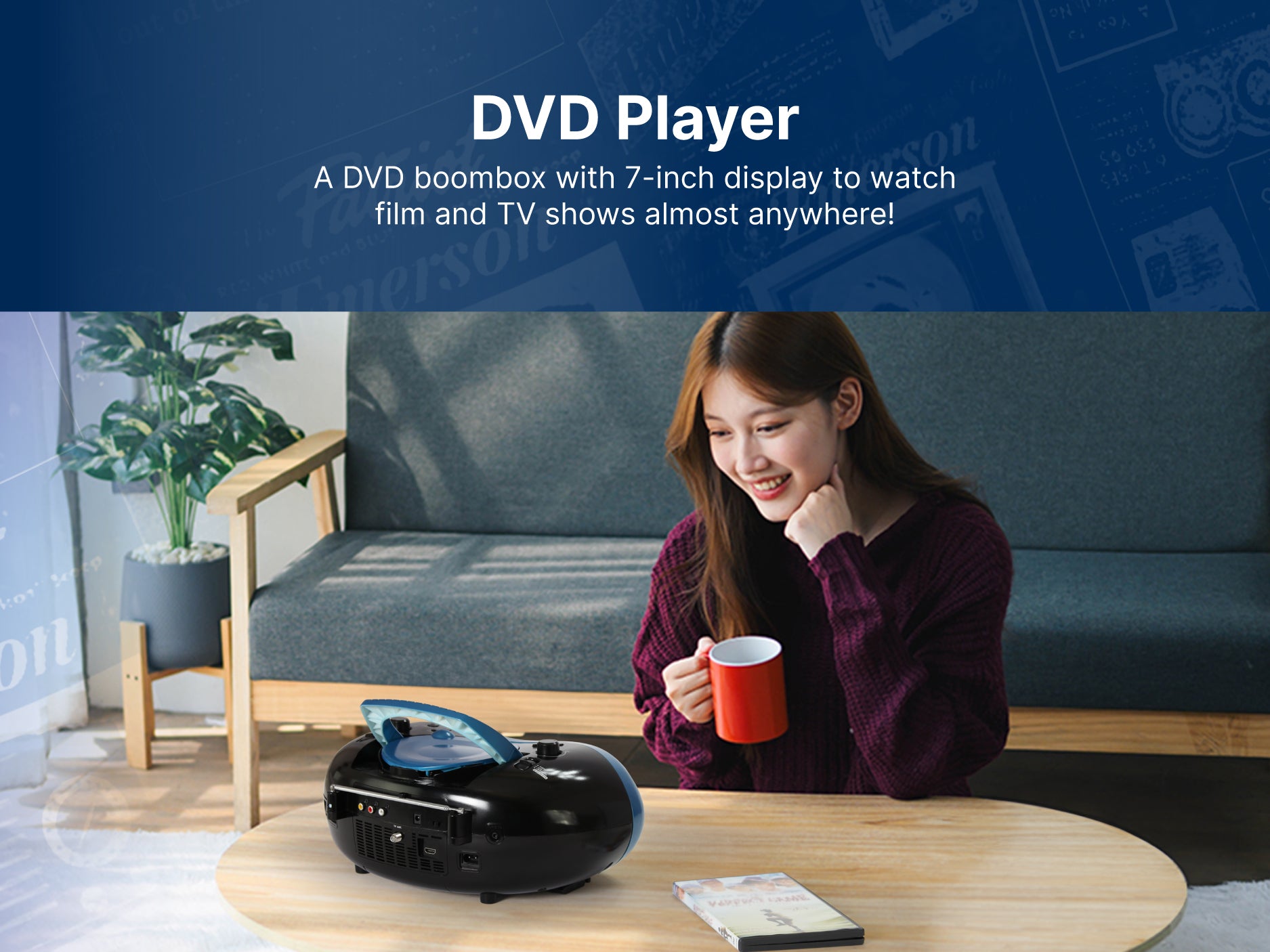 7” Bluetooth® TV & DVD Boombox
with HD-INPUT & Stereo Speakers