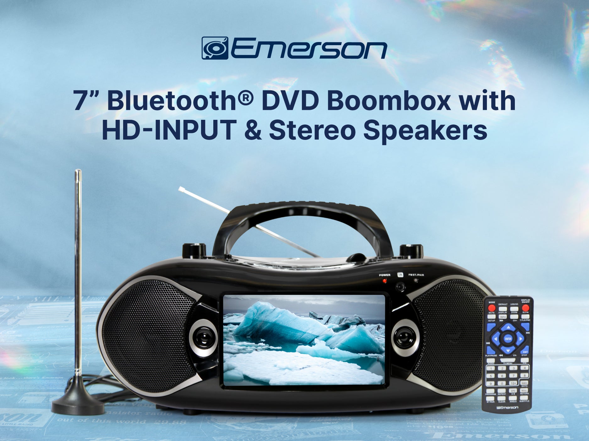 7” Bluetooth® TV & DVD Boombox
with HD-INPUT & Stereo Speakers