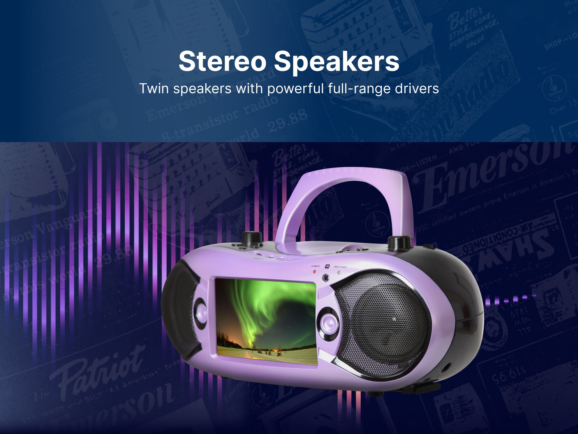 7” Bluetooth® TV & DVD Boombox
with HD-INPUT & Stereo Speakers