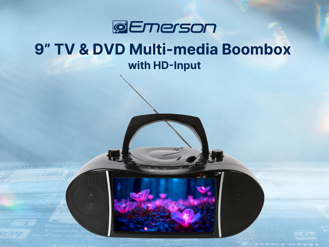 Emtel Sound Box 9” TV & DVD Multi-media Boombox with HD-Input – EMERSONAUDIO