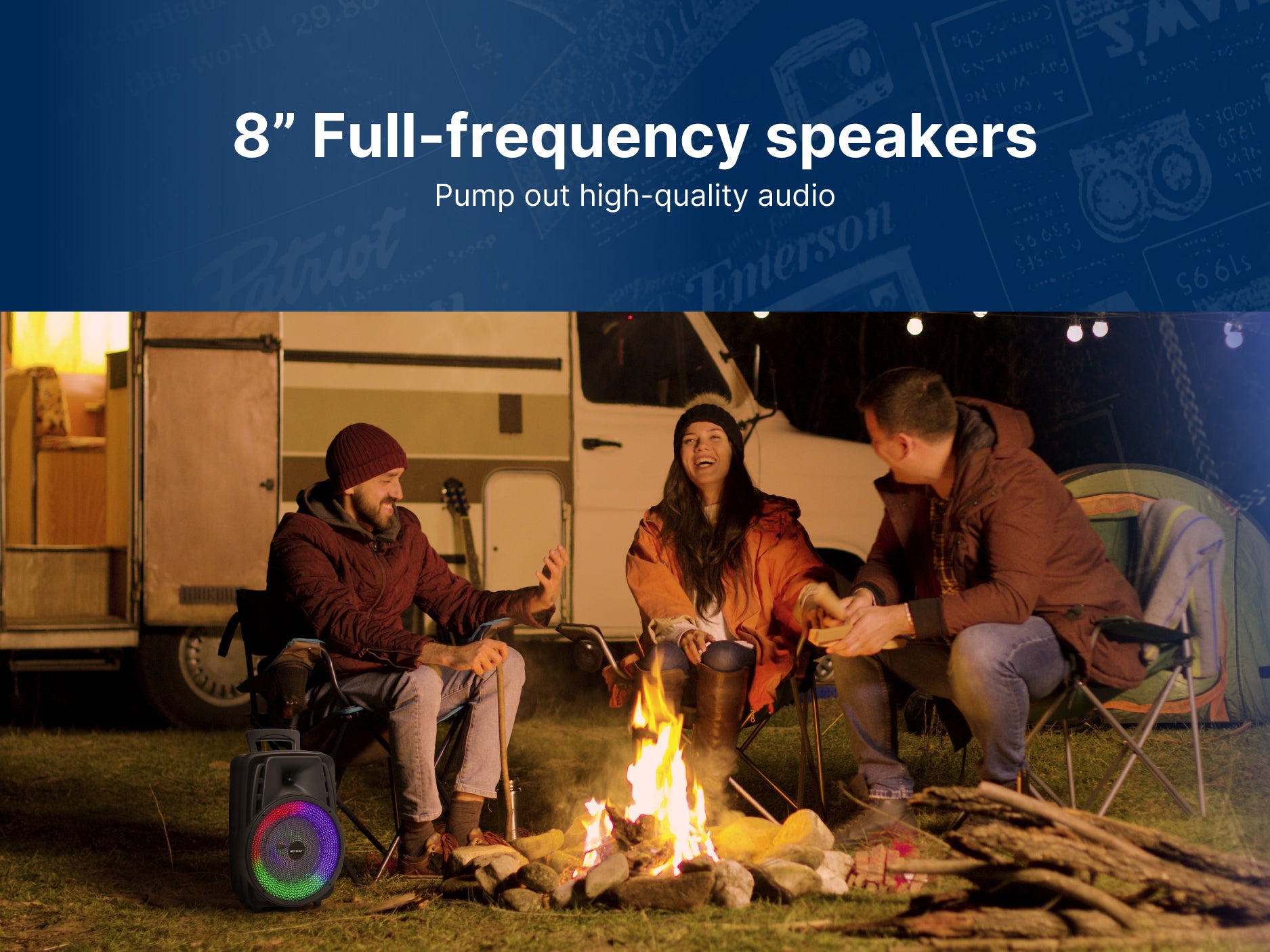 Portable 8" Bluetooth® Party Speaker with Multi-Color Round Running Lights