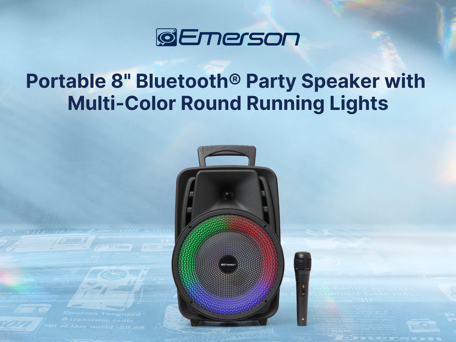 Portable 8" Bluetooth® Party Speaker with Multi-Color Round Running Lights
