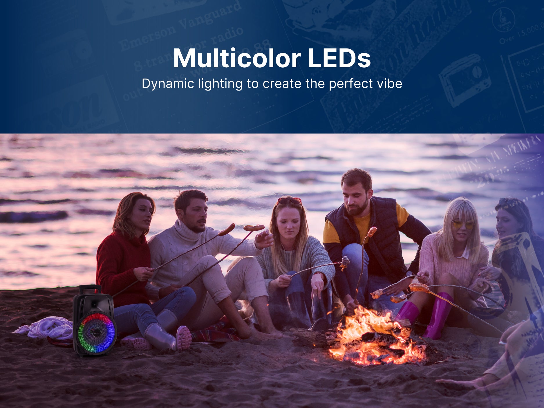 Portable 8" Bluetooth® Party Speaker with Multi-Color Round Running Lights
