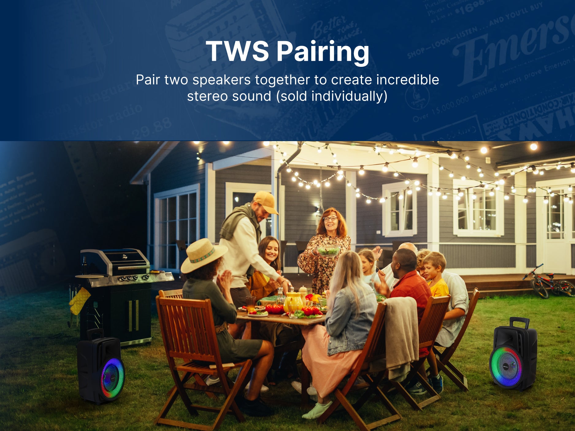 Portable 8" Bluetooth® Party Speaker with Multi-Color Round Running Lights