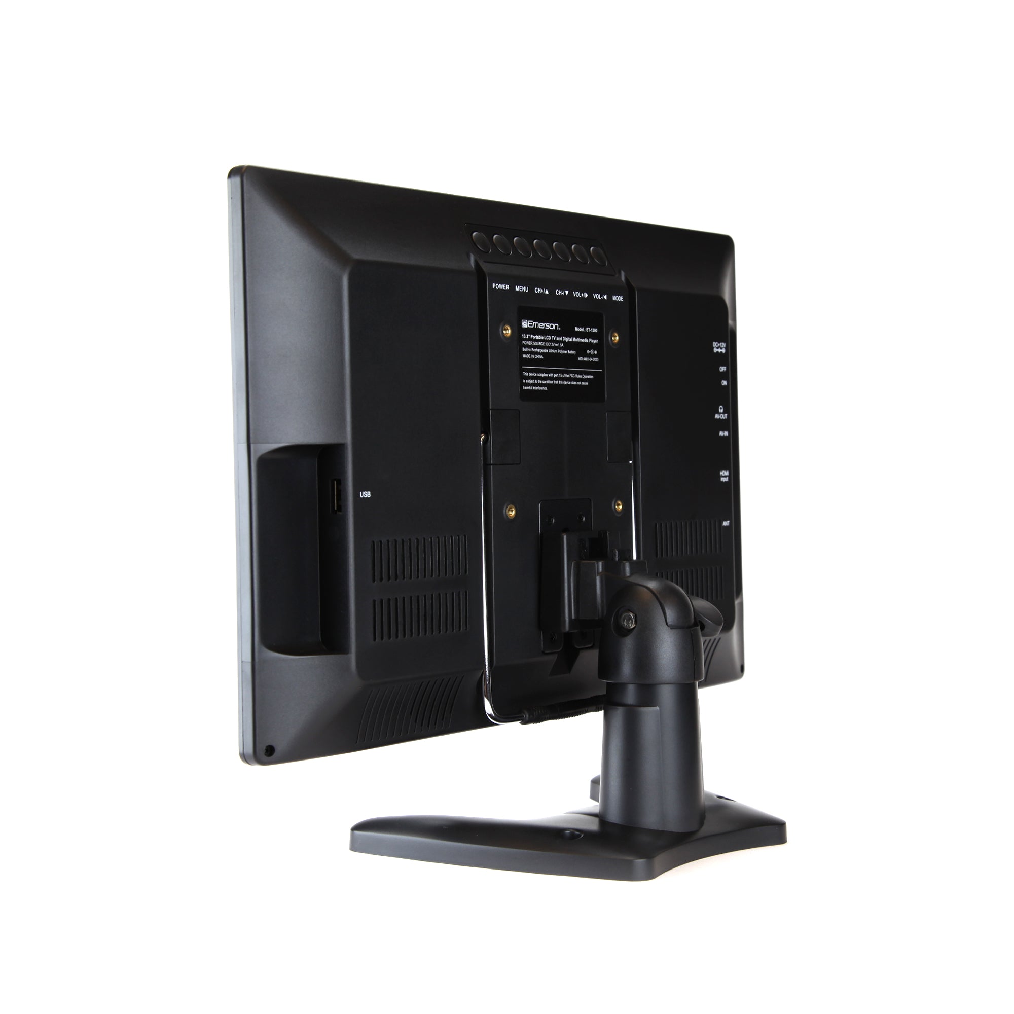 Portable 13.3" Digital TV with Built-in Rechargeable Battery and DC Car Adapter