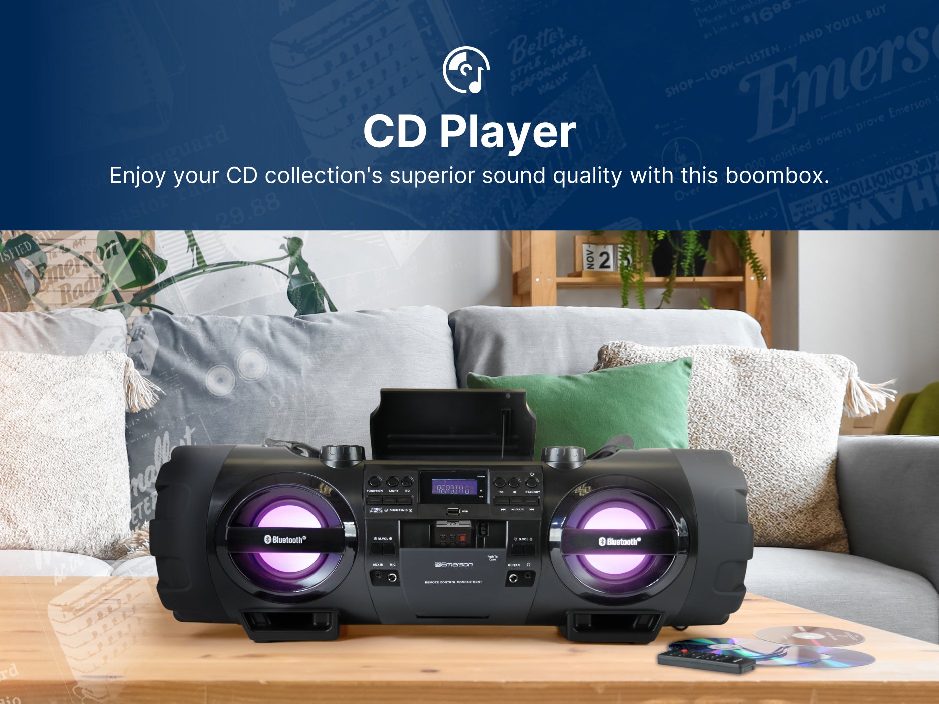 Dual Subwoofer Bluetooth® Boombox – EMERSONAUDIO
