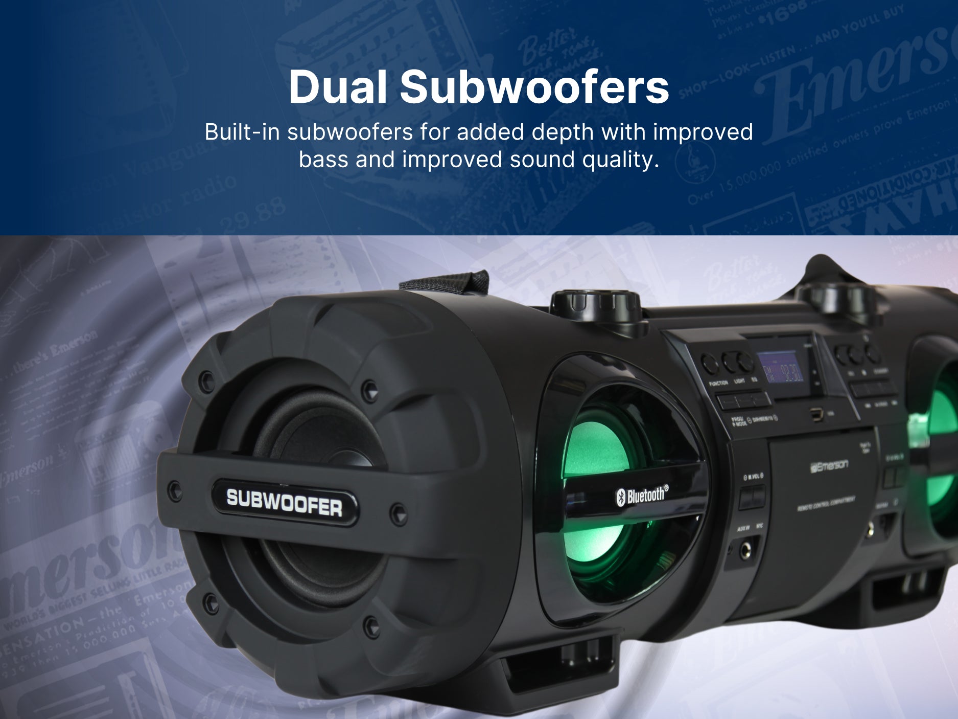 Dual Subwoofer Bluetooth<sup>®</sup> Boombox